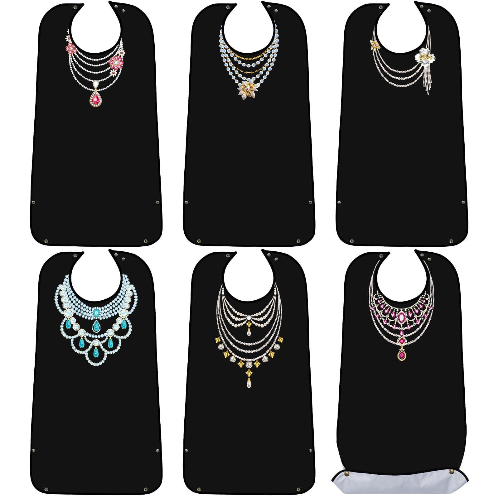 SATINIOR6 Pieces Adult Bibs for Women Washable Reusable Clothing Protector with Crumb Catcher Beautiful Pattern Bibs