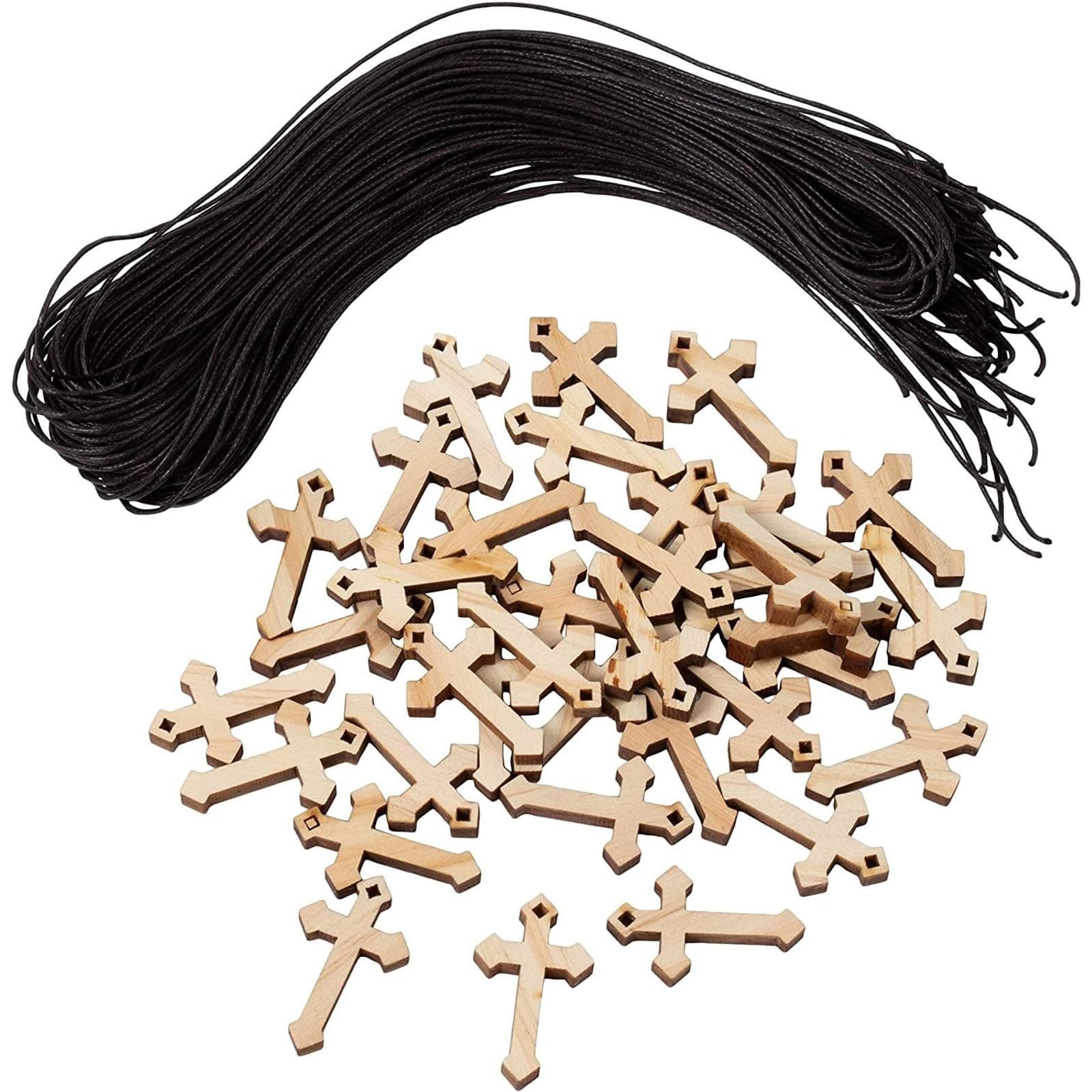 36 Pack Mini Wooden Cross Pendant Necklaces for DIY Wood Arts and Crafts (1.375 x 0.8 x 0.2 Inch)