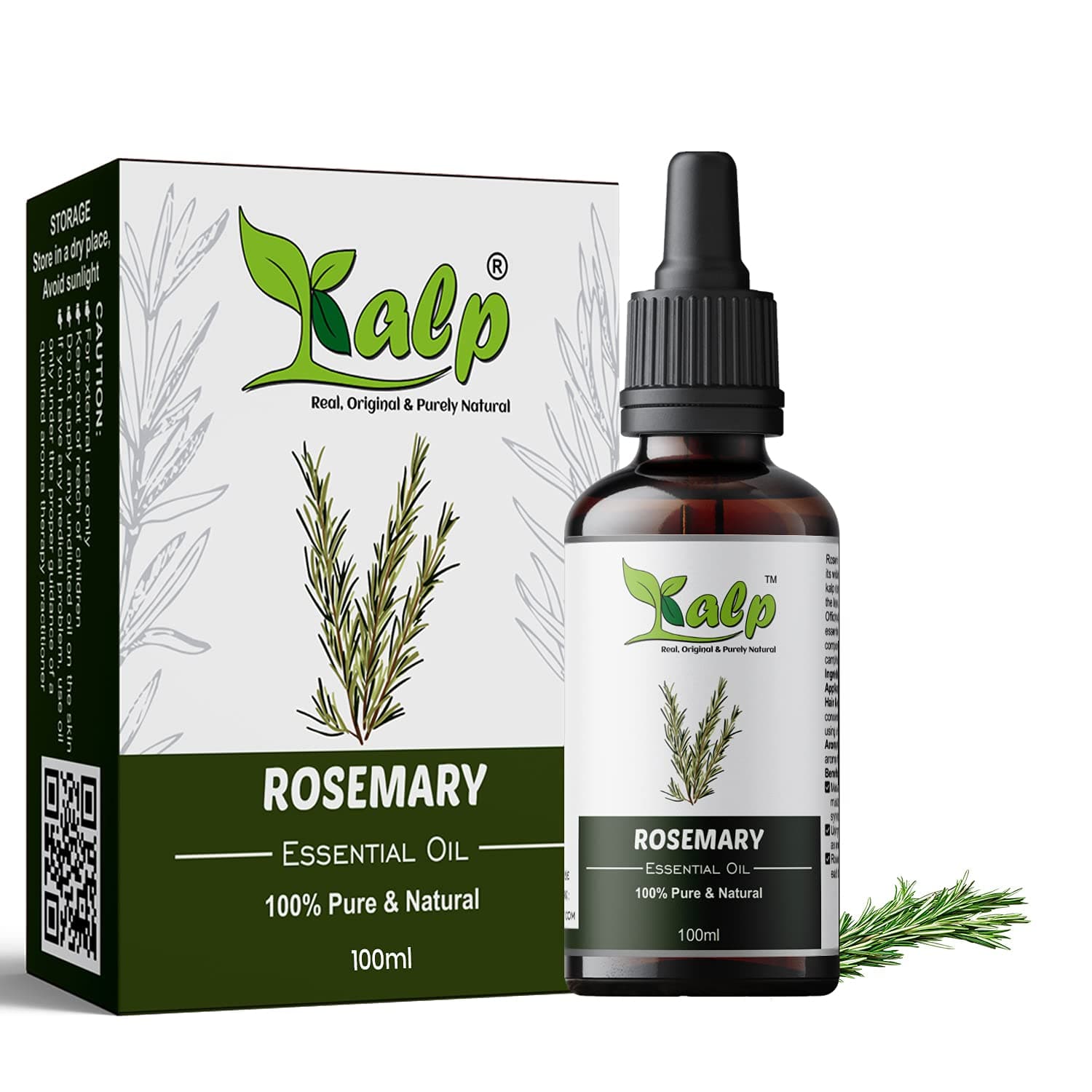 Kalp® Rosemary essential Oil- 100% Pure & Undiluted, Natural for skin care, hair growth,Shining & Strong Hair, Hydrating & Moisturising Skin, muscle, joints & aroma therapy -100ml