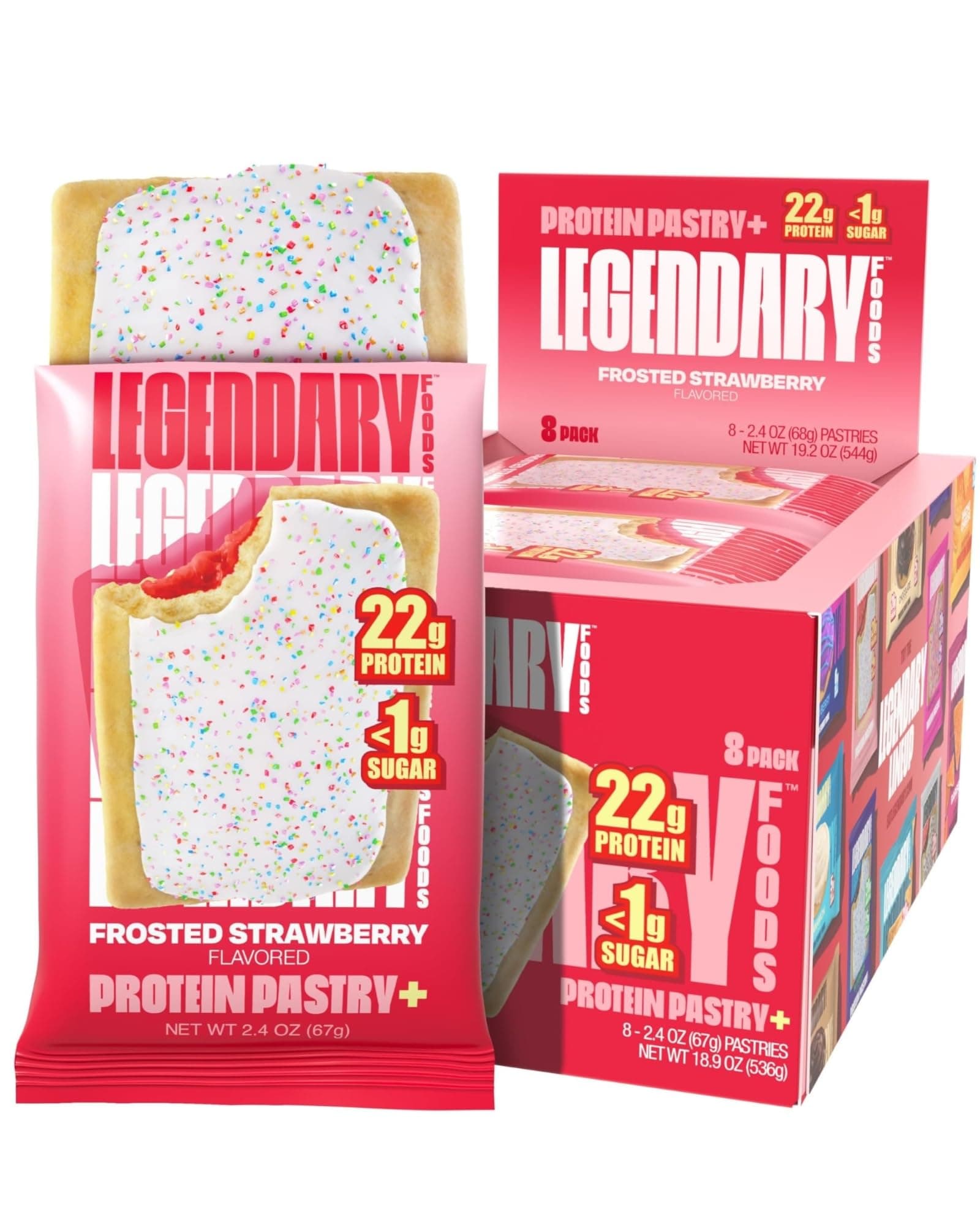 Legendary Foods 22G Protein Pastry+ Premium Low Carb Meal Replacement Bar - Low Glycemic & Gluten Free Protien Snacks - Healthy Keto Snack Box, 8X Energy Bars