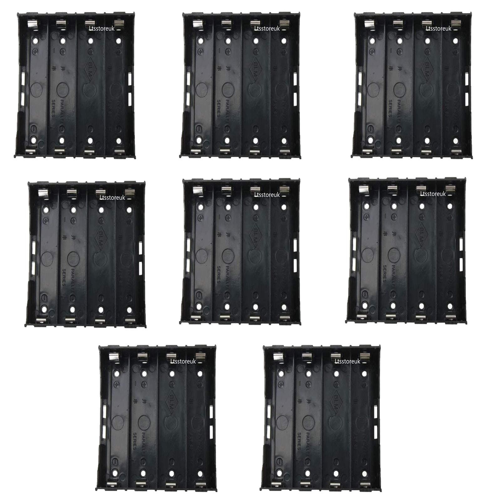 Ltsstoreuk 18650 Battery Case Holder, 8 Pieces 4 Slots x 3.7 V DIY Battery Storage Box, in Parallel/Series Black Plastic Batteries Case with Pin for Soldering 4 x 18650