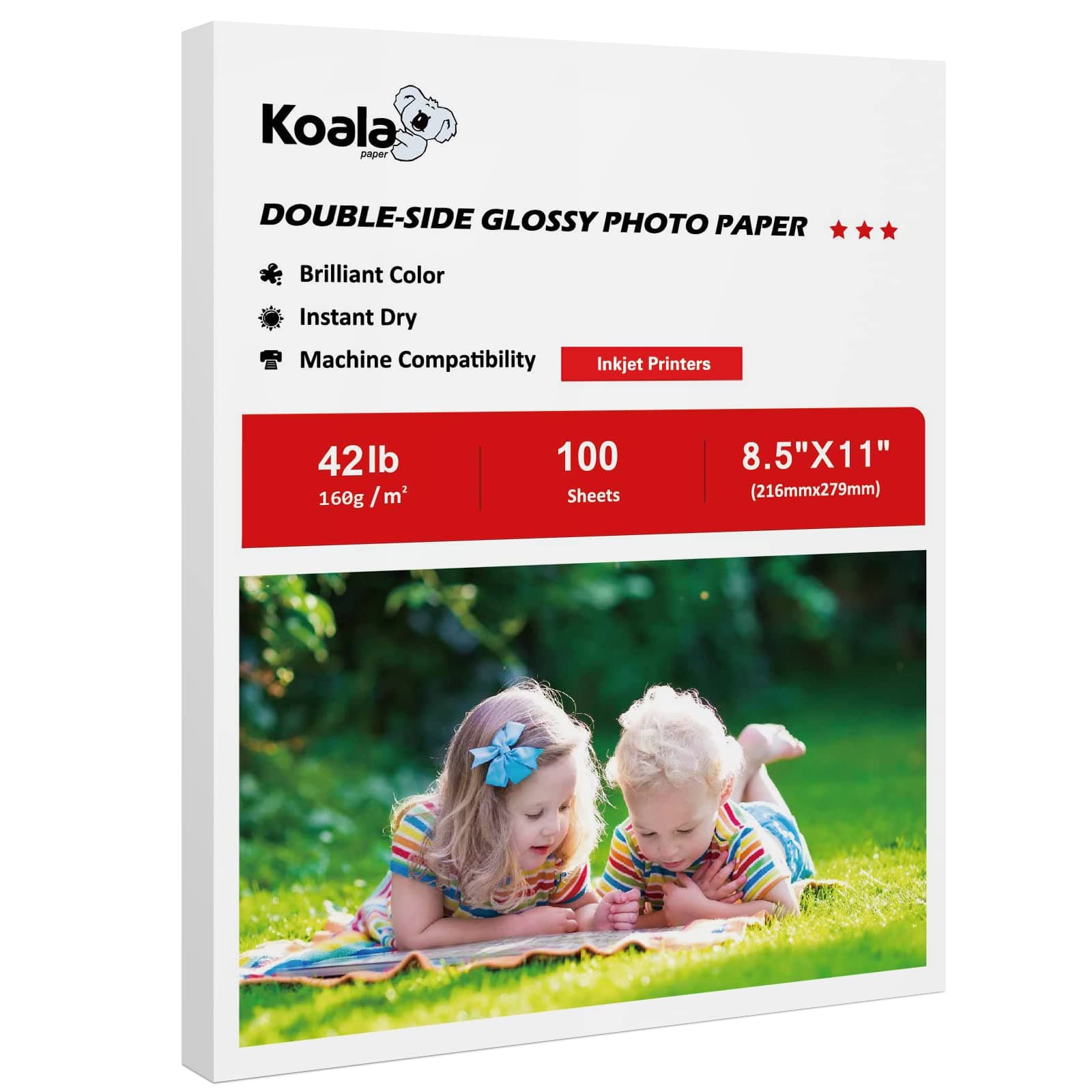 Koala Double Side Glossy Photo Paper 8.5x11 Inches 100 Sheets Compatible with Inkjet Printer 160gsm