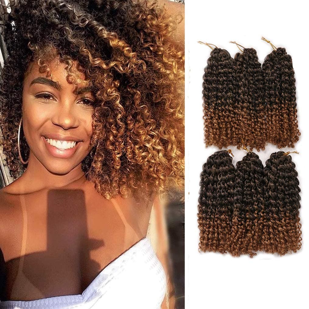 RuiFei 8 Inch Short Marlybob Crochet Hair 6 Bundles/Lot Curly Crochet Braids Ombre Braiding Hair Synthetic Hair Extension (1B/27#)