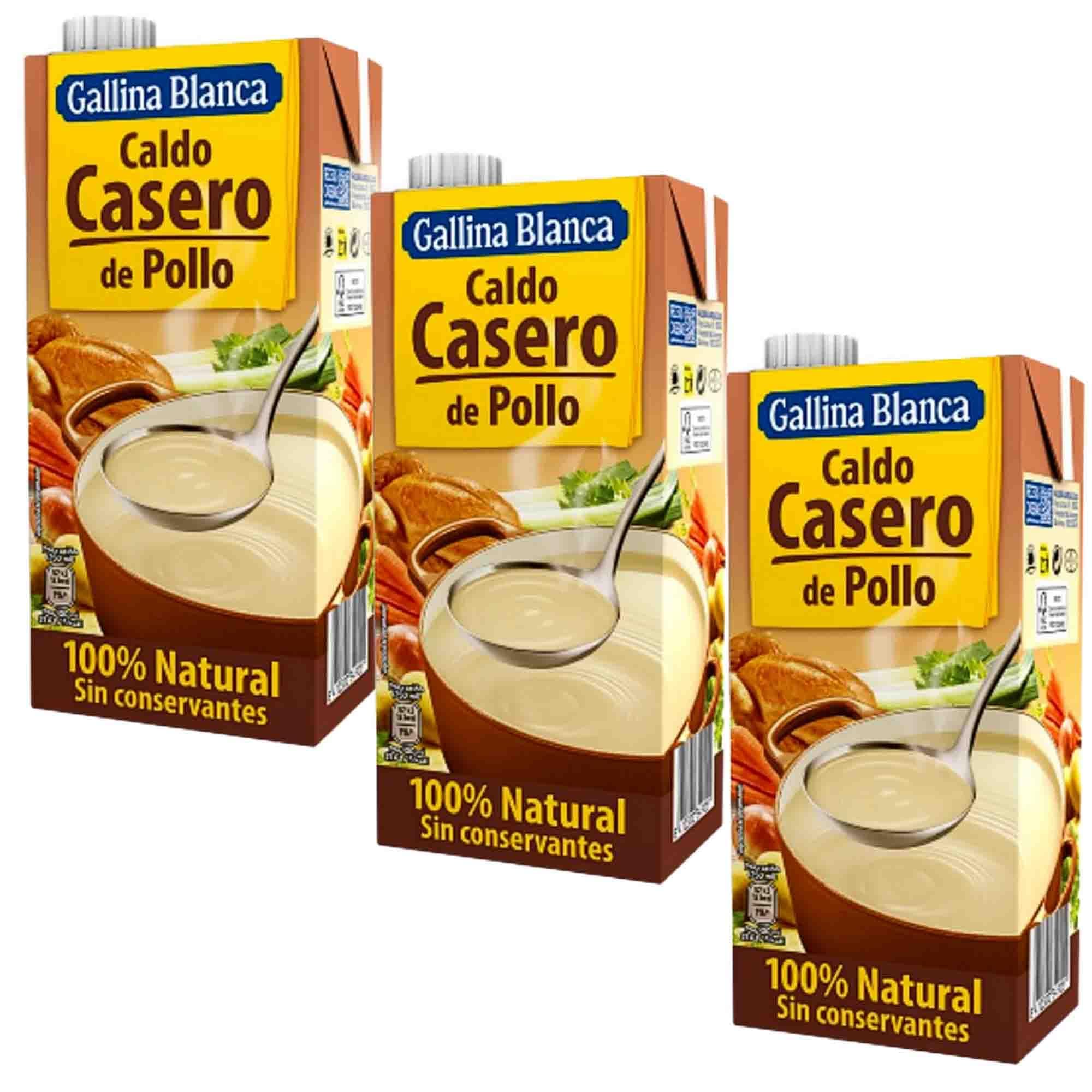 Spanish Chicken Broth | Low Carb & Gluten Free| Clear Liquid Broth, not Chicken Stock Cubes, Powder or Concentrate Gallina Blanca Casero de Pollo| 3x 1L