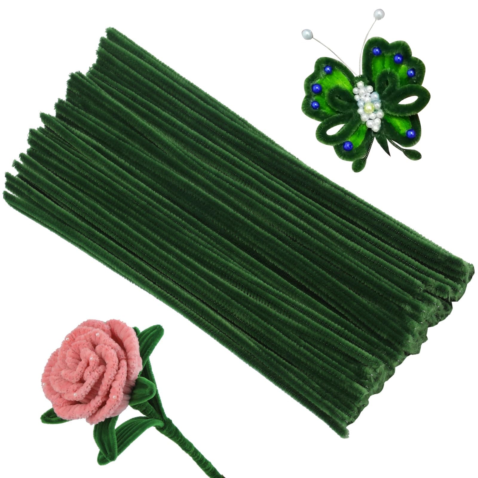 ZXIIXZ Creative Pipe Cleaners, 100Pcs Pipe Cleaners Crafts Supplies for Festivals Decorations Making Flowers, Mother's Day Bouquet Plant Crafts DIY Making/Army Green