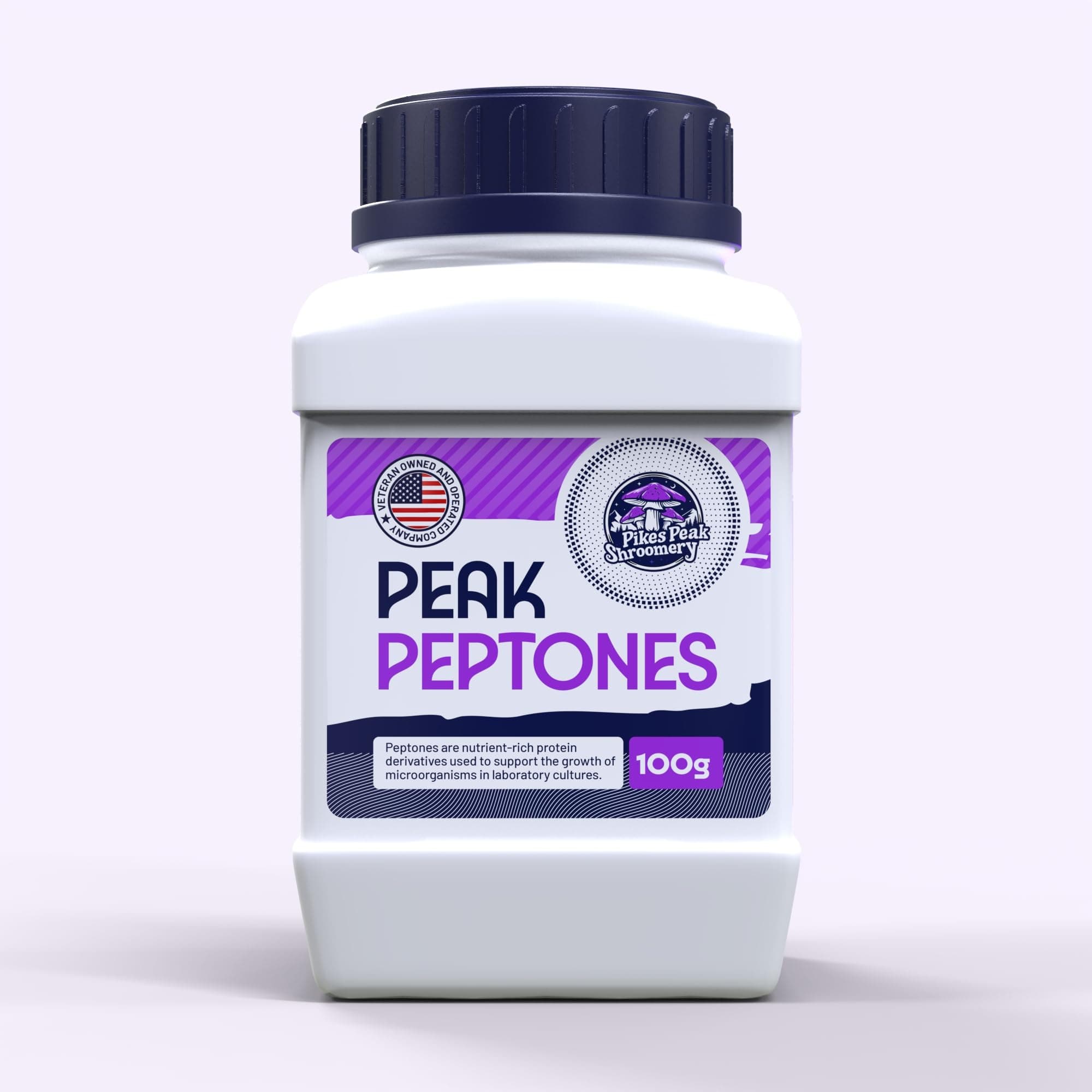 Peak Peptones: Power-Packed, Nitrogen-Rich Peptone Powder for Mycology - 100g, Veteran-Owned | Enhance Mushroom Mycelium Growth in Liquid Cultures and Agar | Makes ~2k Batches Using Our Recipe