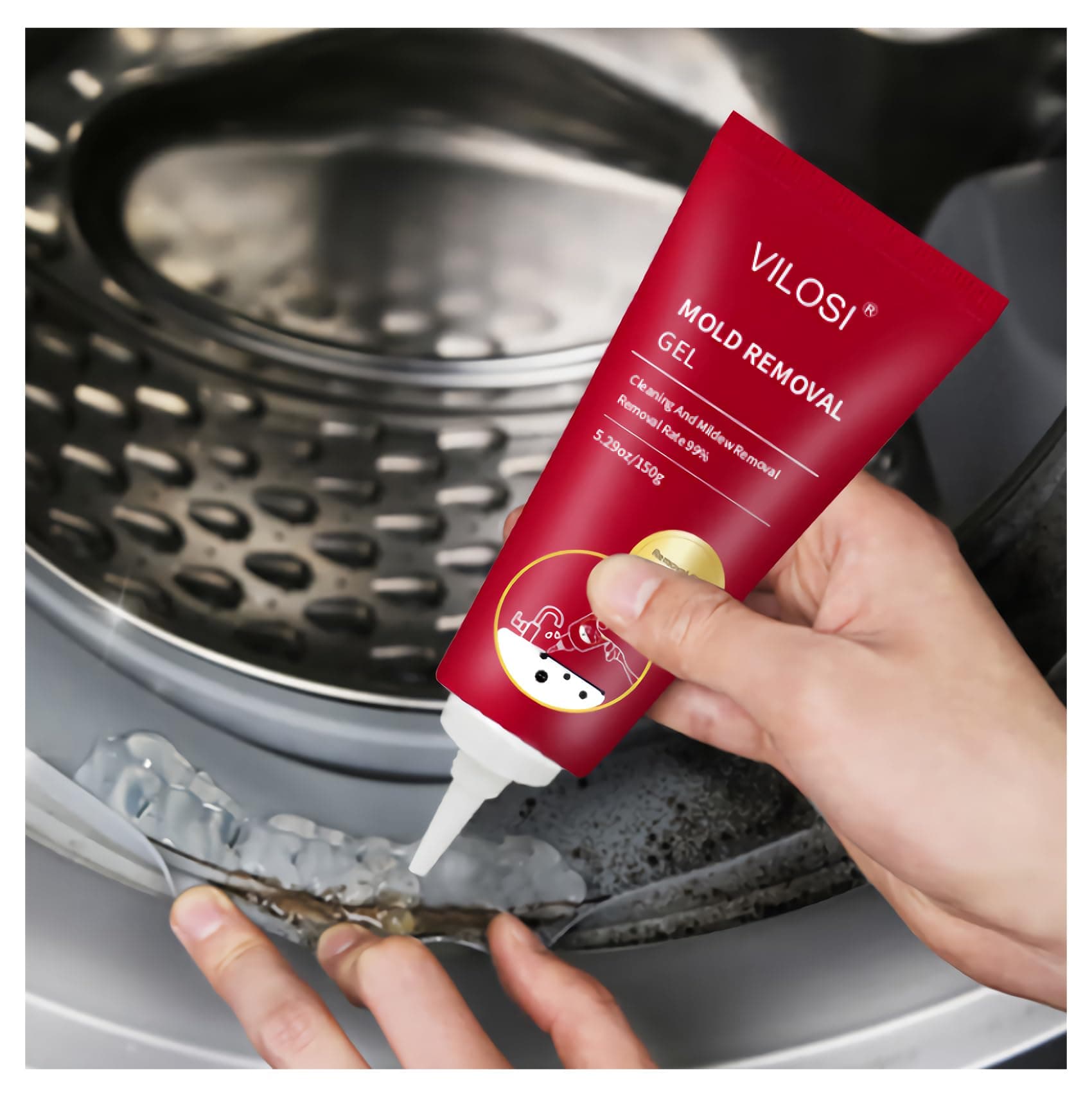 Mold Remover Gel, Household Mold Cleaning Gel with Removal of Black Stains, for Washing Machine, Refrigerator Strips, Kitchen, Showers, 5.29OZ/150g (150ml)