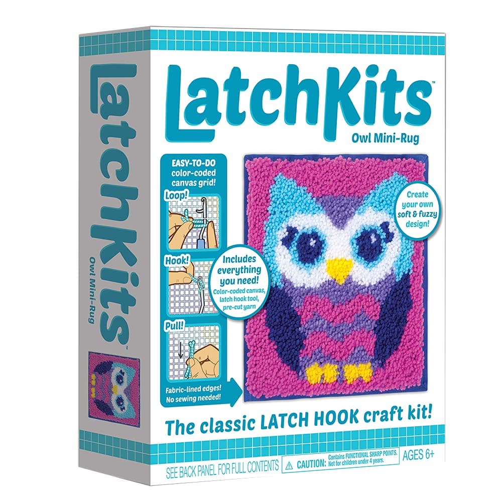 LatchKits – Owl Latch Hook Kit – Easy-to-Learn Craft Project – No Sewing Or Cutting – For Ages 6+