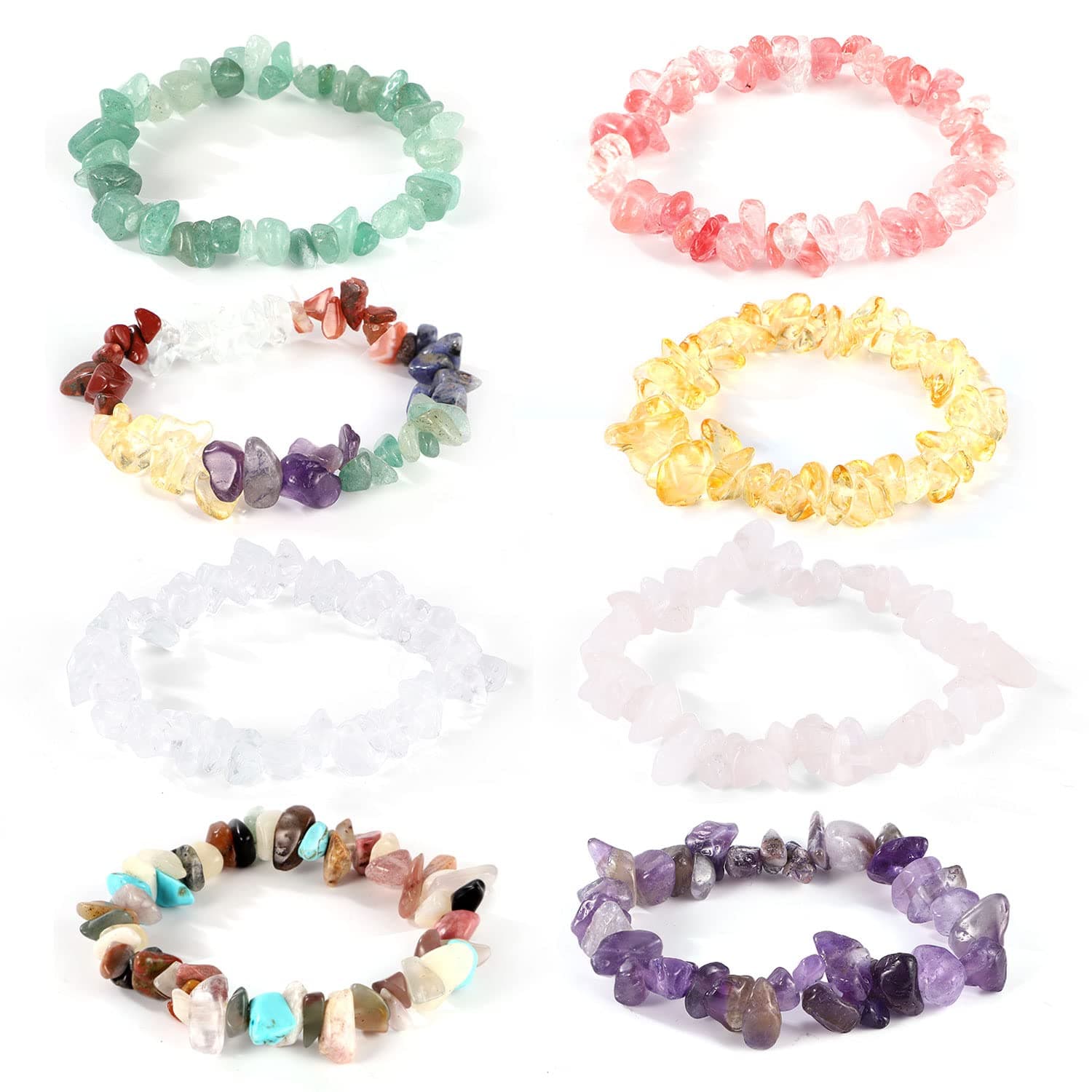 Chakra Bracelets for Women, 8pcs Natural Colorful Crystal Bracelets for 7 Chakra Lrregular Gemstone Bracelets Crystal Chip Bracelet for Women Men