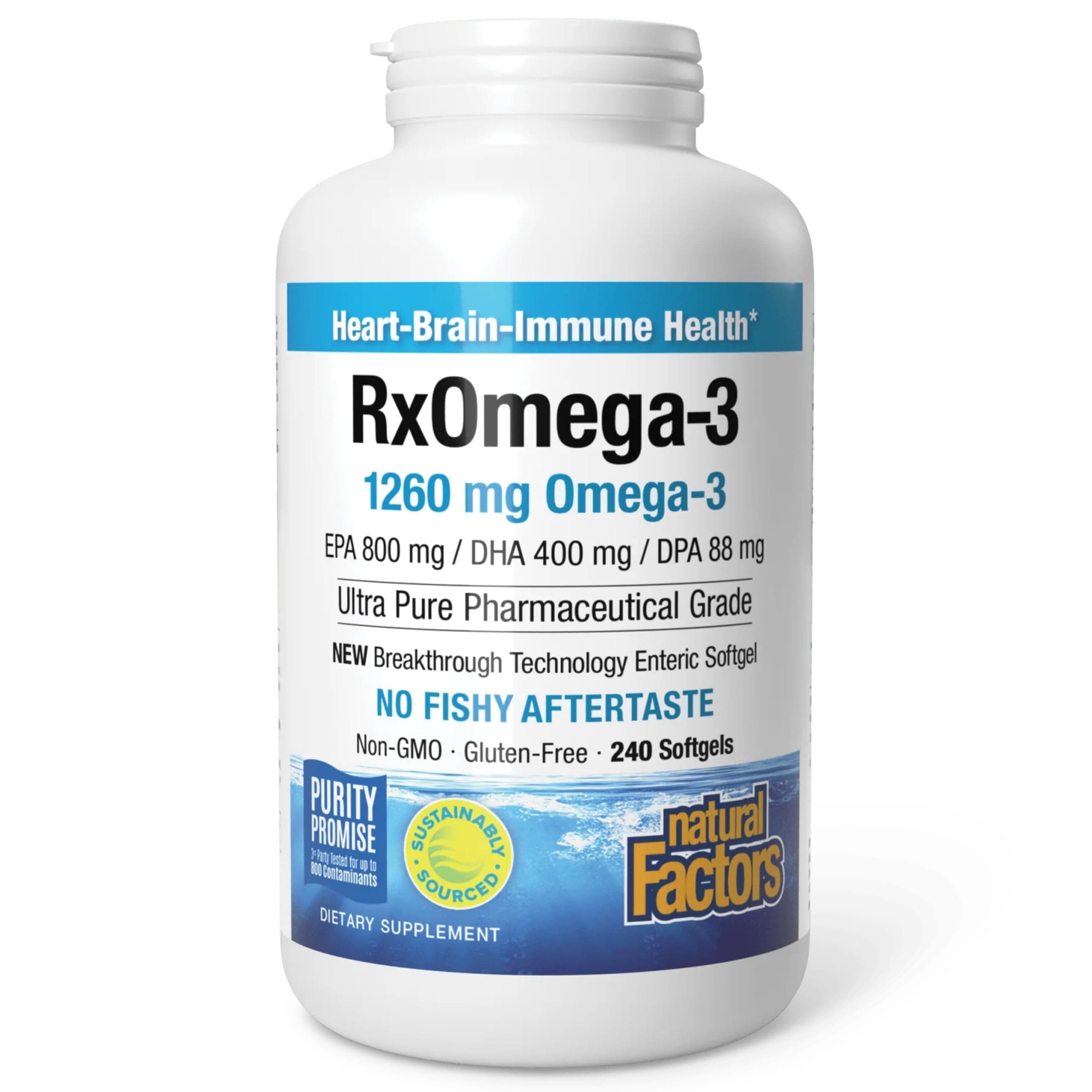 RxOmega-3 Fish Oil, Pharmaceutical Grade, 1260 mg Omega-3 Per Serving, No Fishy Aftertaste, 240 Count (Pack of 1)