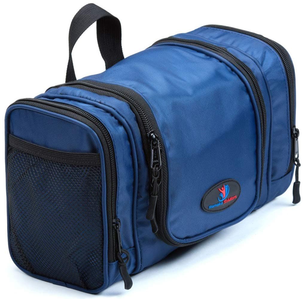 Travel Toiletry Bag | Large Men’s Toiletry Bag | Hanging Toiletry Bag | Toiletry Kit | Travel Bags for Toiletries by Ramaka Solutions | Stain and Water Resistant Nylon (10.5” x 5” x 5.5”) (Navy Blue)