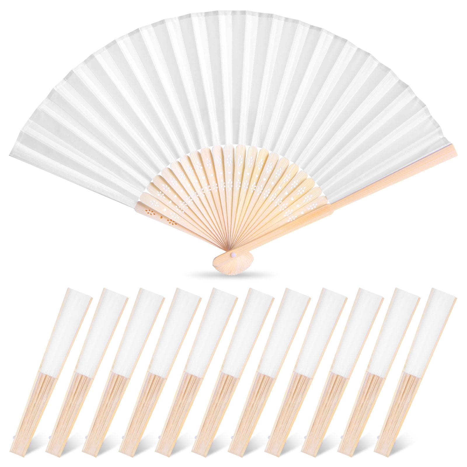 JOHOUSE 12 Pcs White Hand Fan Foldable, 8.3 Inch Folding Fans Handheld for Women Wedding Guest Gifts, Party Favors, Bridal & Baby Shower Favors, DIY Crafts & Summer Cooling