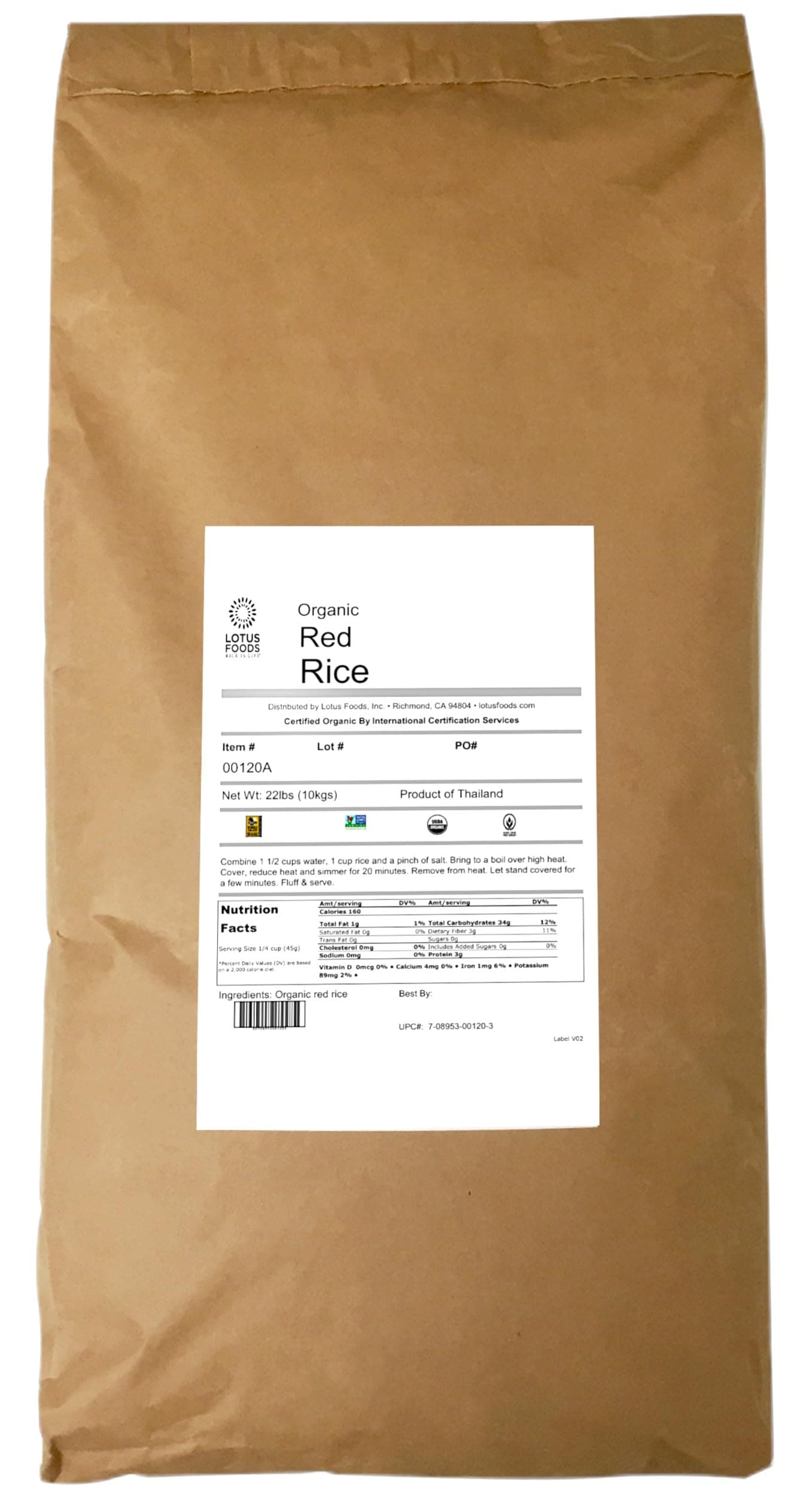 Lotus FoodsGourmet Organic Red Rice, 22 Pound (Pack of 1)USDA Organic