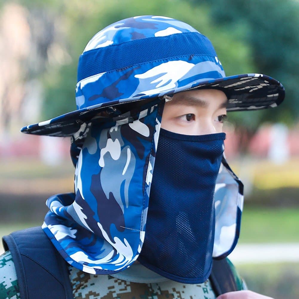 HAIPENG cap Sun Hat Men Camouflage Ultraviolet-proof With Veil Wind Rope Fishing, 4 Colors Optional Sun Hat (Color : 2#)
