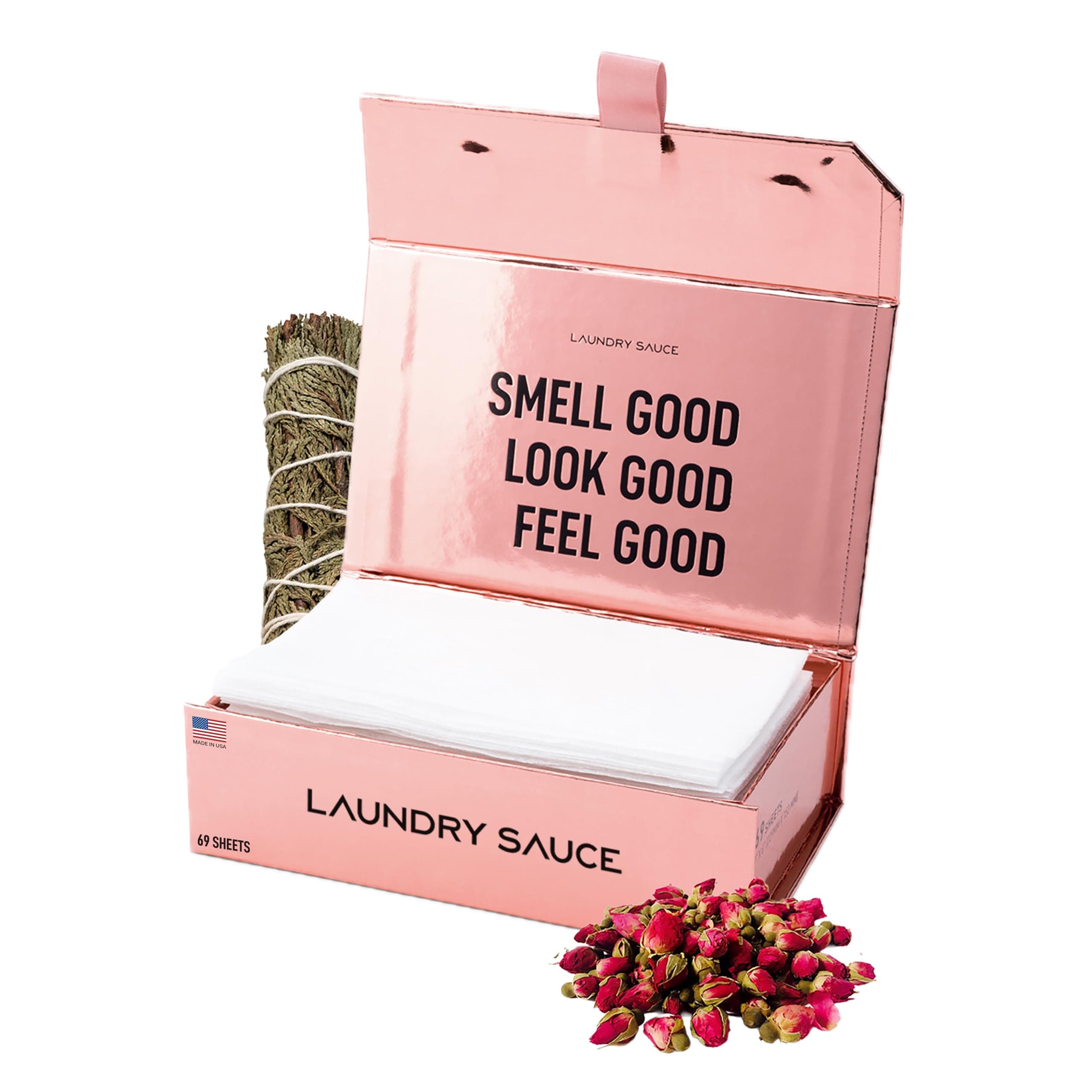 Laundry Sauce - Laundry Dryer Sheets (Egyptian Rose), Luxury Fragrance, Contains Essential Oils, Softens Fabric, Removes Static Cling, Eco-Friendly Packaging, Travel Friendly, 69 Count