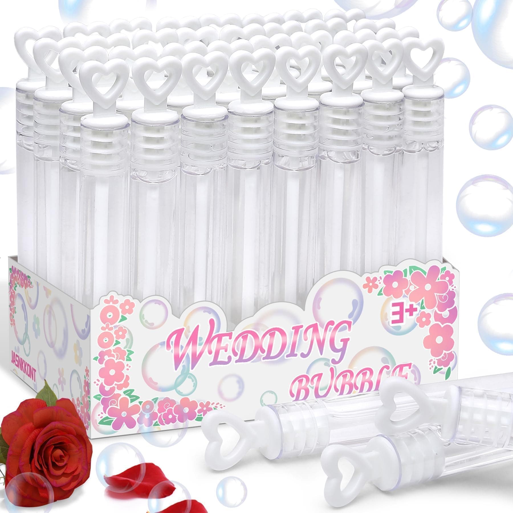 32Pcs Wedding Bubble Wands Bulk(White Heart Top)