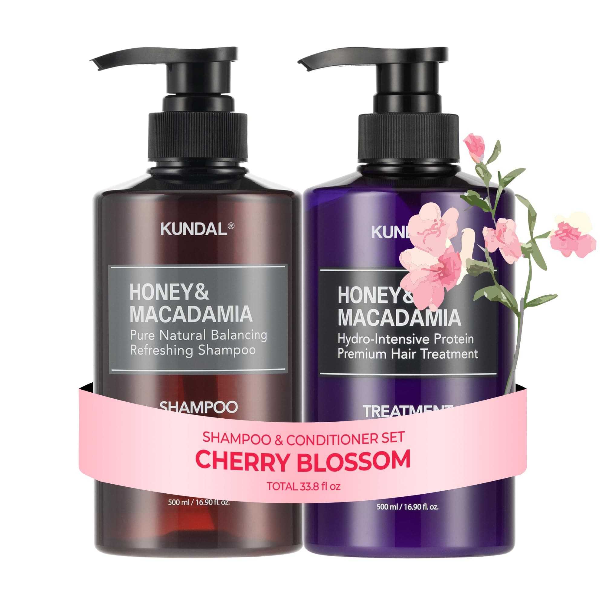 Korean Shampoo and Conditioner Set [Cherry Blossom] Salon-quality, Long Lasting Scent, Moisturizing, Sulfate-Free, Argan & Macadamia Oil, Korean Hair care,16.9 fl oz each