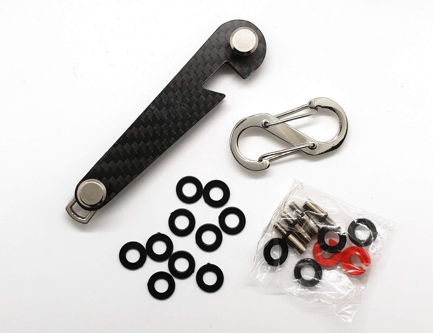 Smart Compact Key Holder Keychain Organizer-carbon fiber For Those Who like to stay Organized Fits all type of keys Up To 18 Tools Comes With Bottle Opener And Carabiner,Ring For Car Fobs