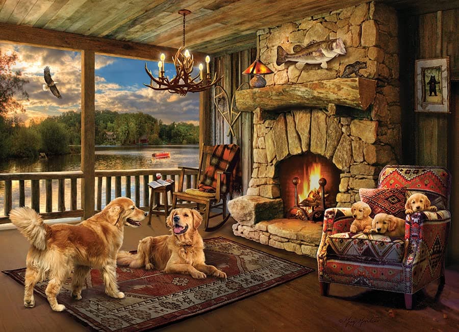 Cobble Hill1000 Piece Puzzle - Lakeside Cabin - Sample Poster Included