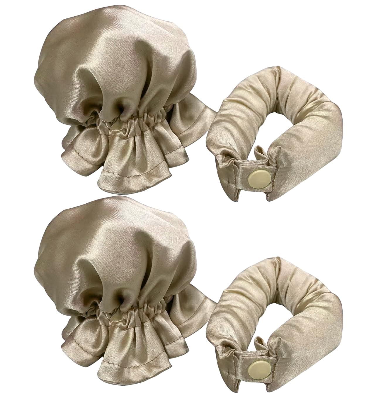 Satin Heatless Curler 2 Sets No Heat Bun Bons Heatless Curls Curling Rod Headband with Mini Bonnets for Overnight Sleeping Travel Roller Long Medium Hair Big Curls Waves (Beige)