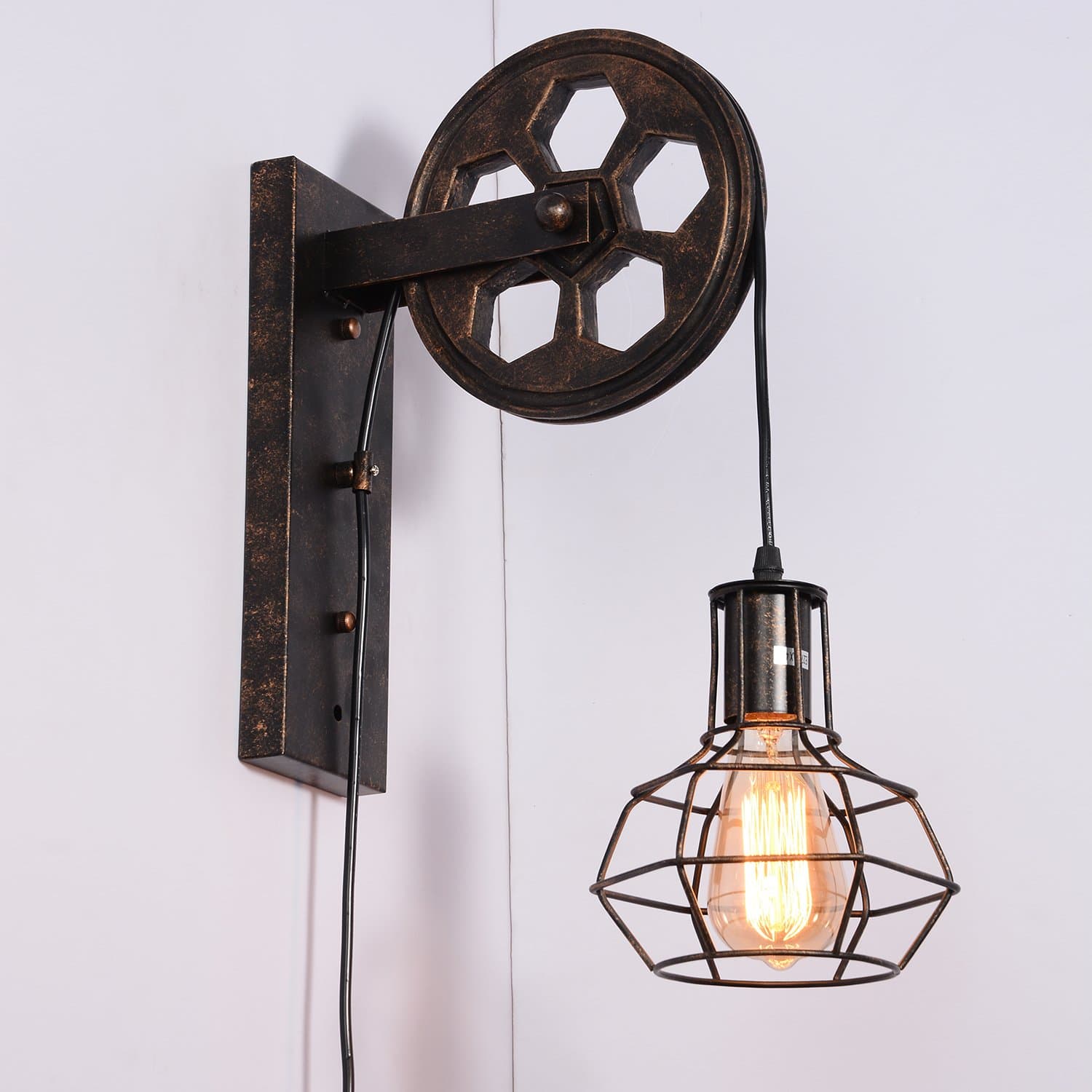 SUNWE Industrial Retro Iron Wall Lamp Creative Personality Lift Pulley Wall Lamp 2.0 (MK-III, Bronze)