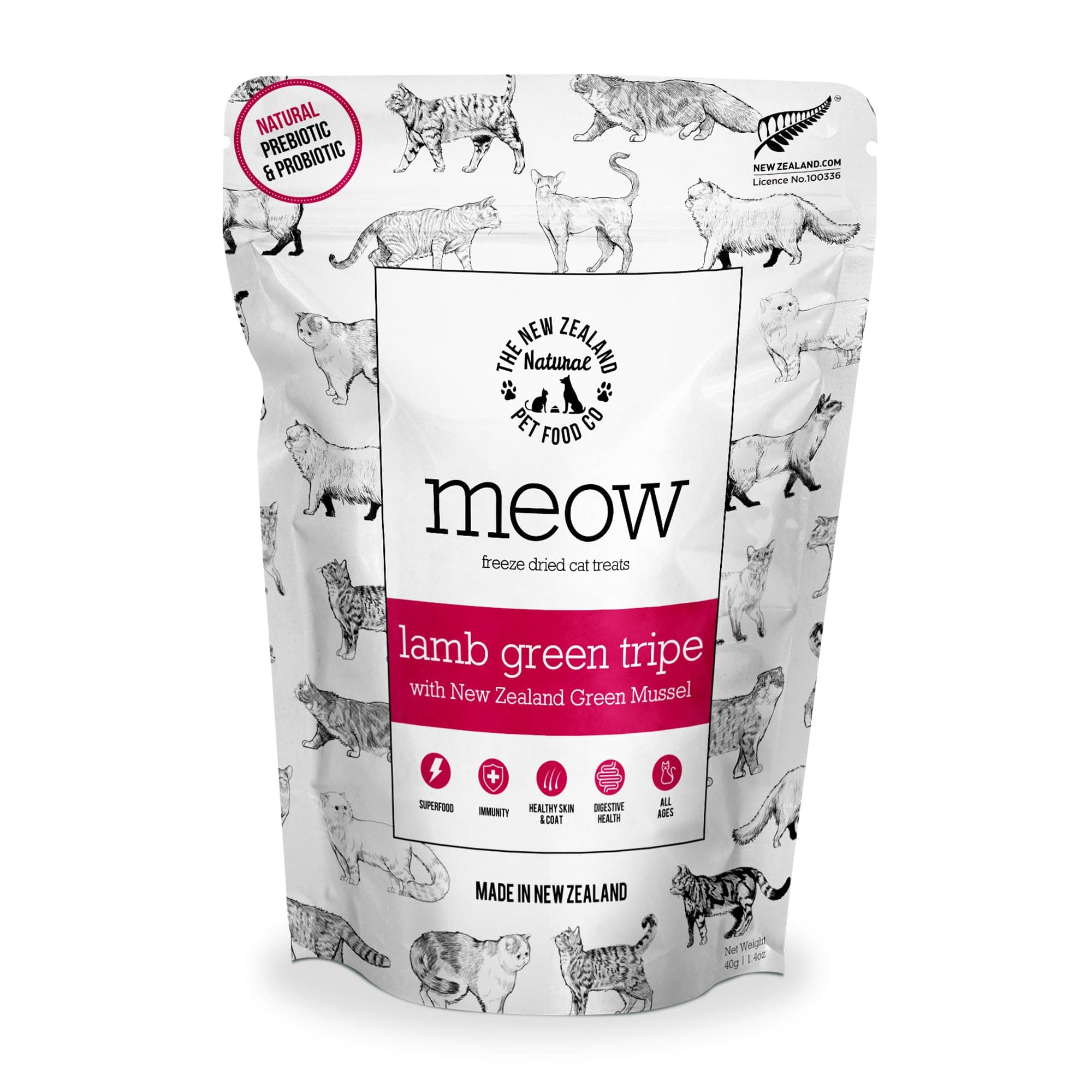 - The New Zealand Natural Pet Food Co MEOW Freeze Dried Cat Treats - Lamb Green Tripe with New Zealand Green Mussel, High Protein, Healthy Cat Snacks and Toppers, All Natural for all Life Stages, 1.4 oz