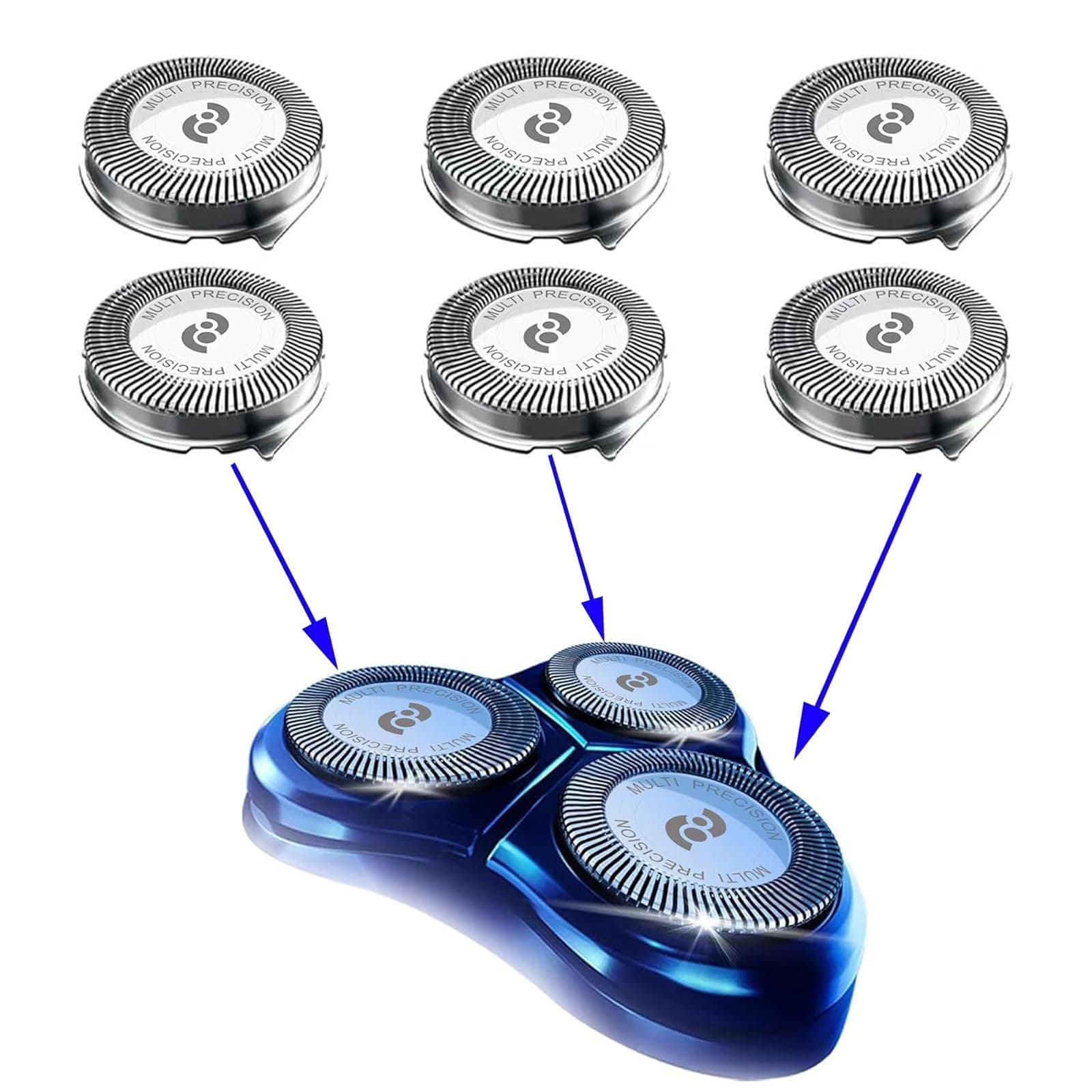 HQ8 Replacement Heads for Philips Norelco Aquatec Shavers, Razor Blades for PT720 AT880 AT810 Heads, HQ8 Blades, 6-Pack