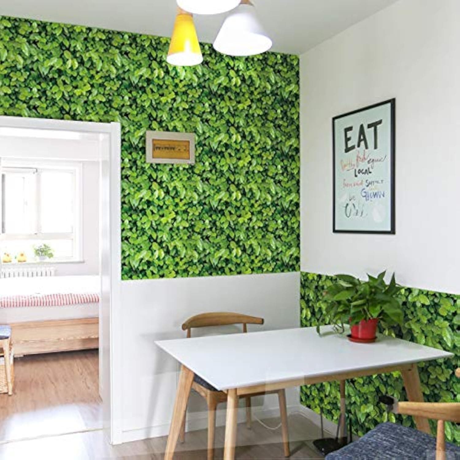 MyFun Nature Green Leaf Wallpaper Peel and Stick PVC Removable, Grassland Lawn Wall Sticker Turf Decor, 32.8 Ft X 17.9 inch