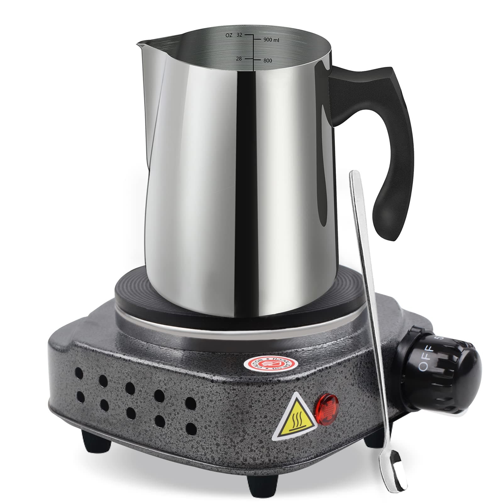 BBAXI Candle Making Pouring Pot with Electric Hot Plate for Melting Wax, Candle Wax Melting Pot with Heat-Resistant Handle and Long Stain Spoon, Candle Making Kit for Adults Beginners