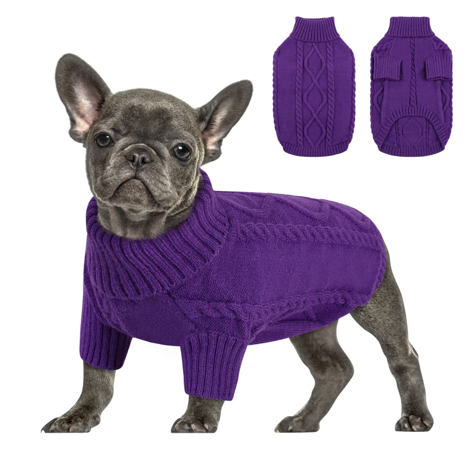 Queenmore Dachshund Jumper Medium Size Knitting Dog Jumper Turtleneck Knitted Sweater Cat Jumper Dog Clothes Outfit For Dachshund Chihuahua Sausage Dog Bulldog Yorkie, Purple, M