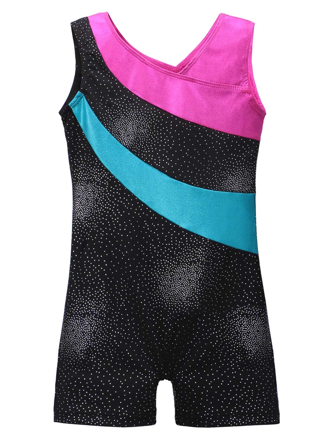 Leotards for Girls Gymnastics with Shorts Sparkle Butterfly Flowers Pattern Sleeveless Biketards Hotpink Black