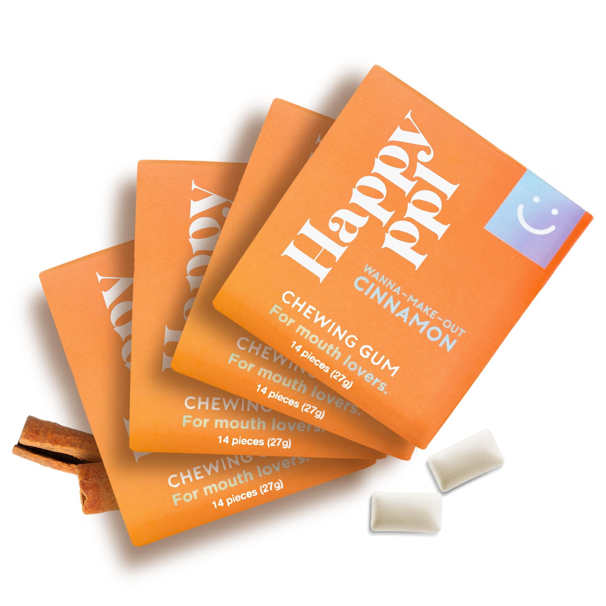Happy ppl Gum, Chewing Gum, Natural Gum Pack, Xylitol Gum W/Oral Care Benefits, Plant-Based Gum, Sugar-Free & Plastic-Free, Cinnamon Gum, 4 Pack