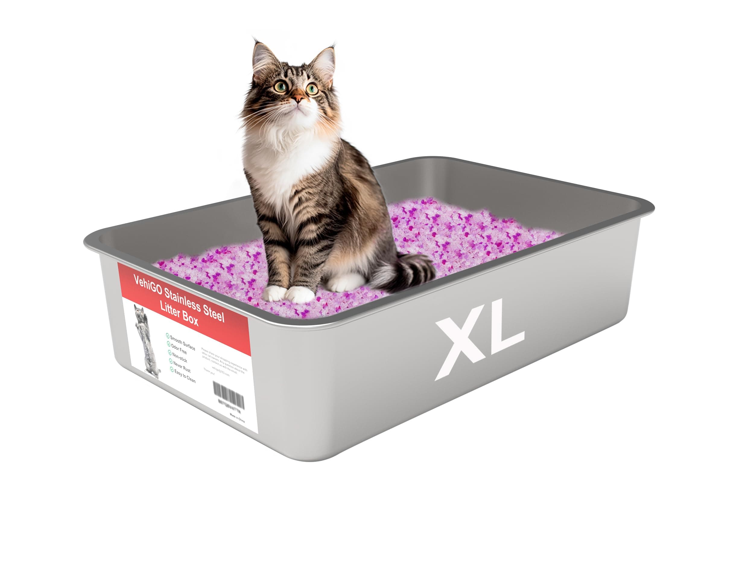 EXtra Large Metal Cat Litter BoX, Stainless Steel Durable Litter Pan for Large or Multiple Cats, Kitty Litter BoX with Smooth Surface and Easy to Clean,XL