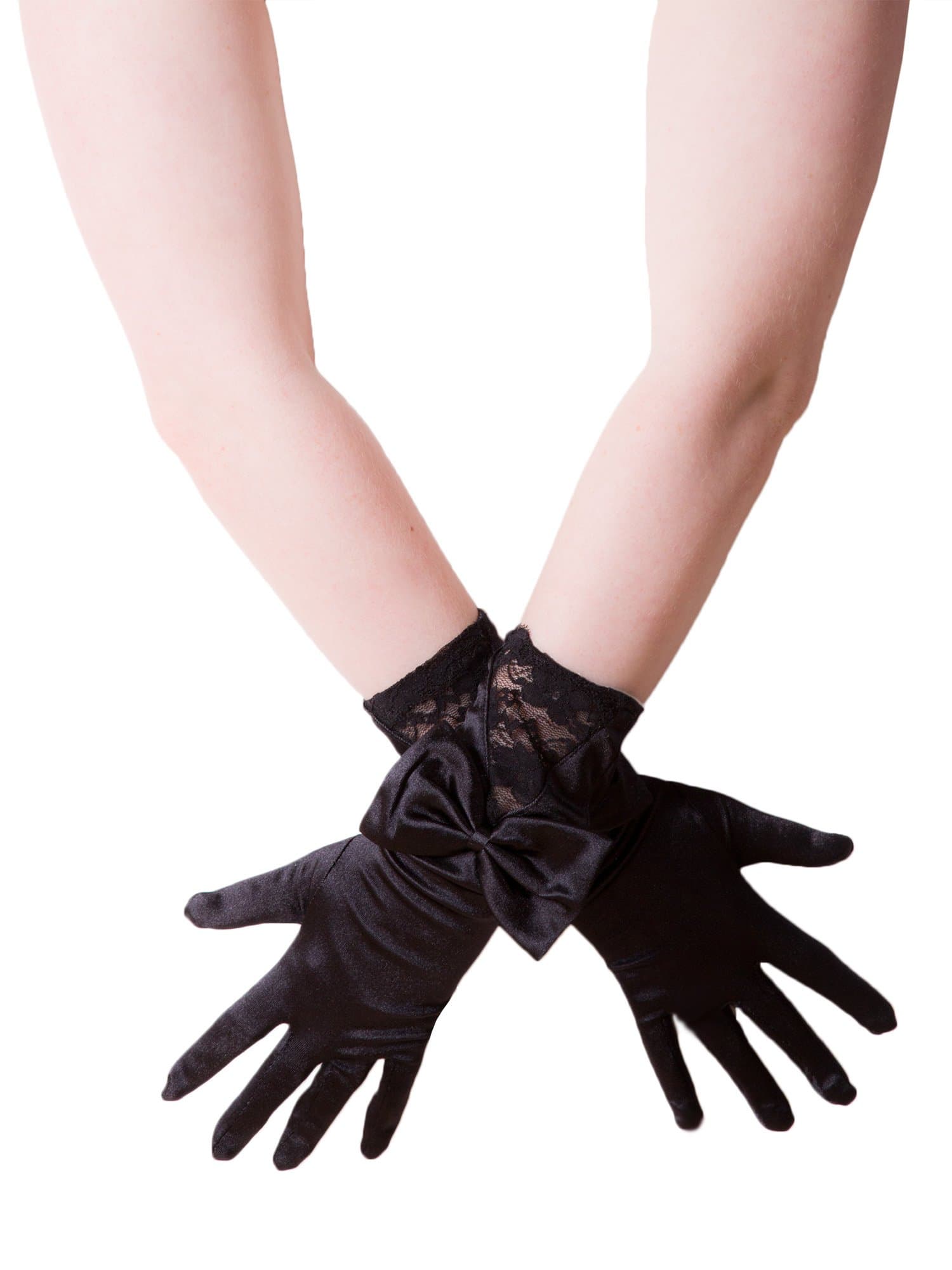 Sexy Lingerie Women's Gloves Satin Black Elbow Length with Bow Detail