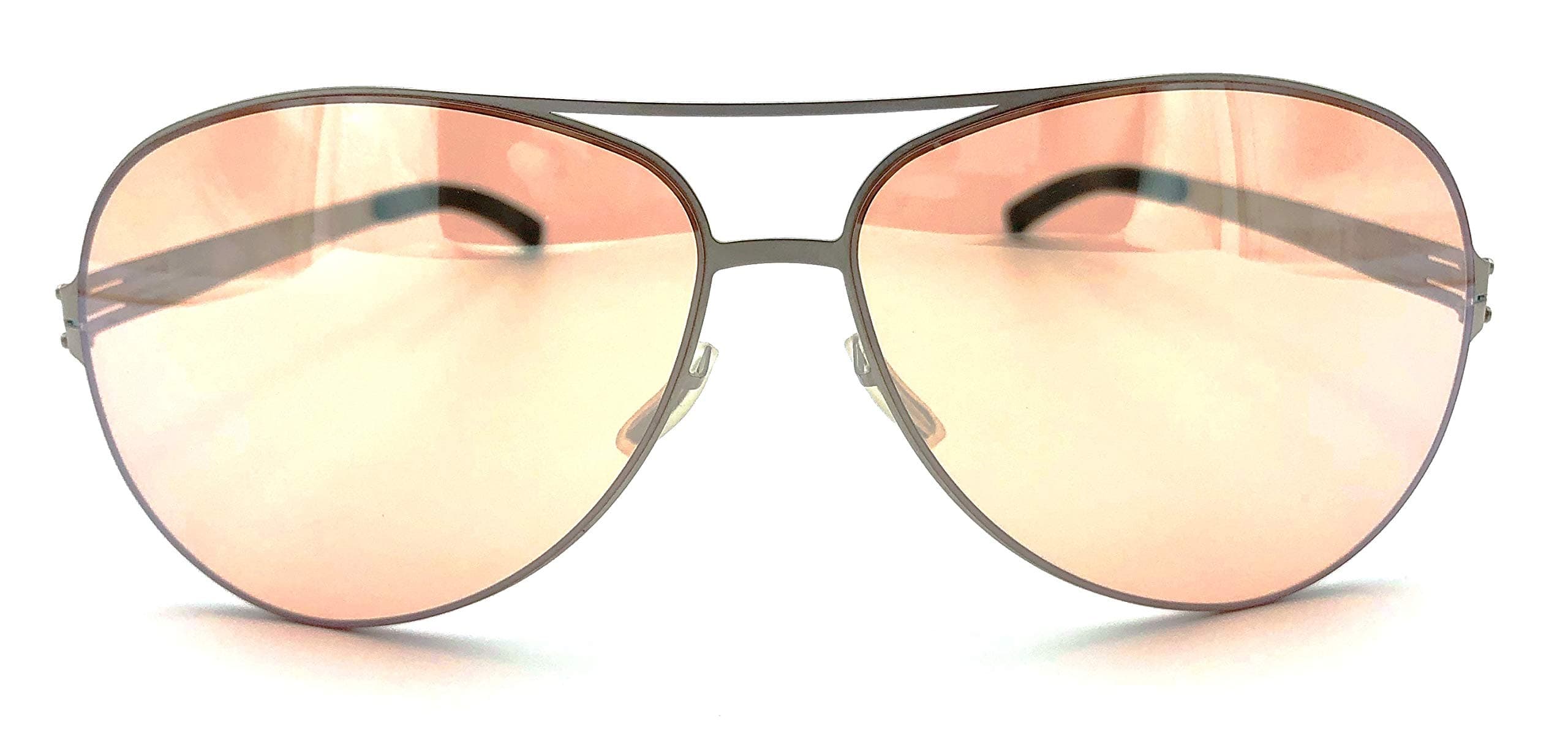 ic! berlin Raf S, Golf Collection, Photochromic Performance Lenses, Stainless Steel Unbreakable Frame in Silver Pearl with Orange Mirrored Lenses