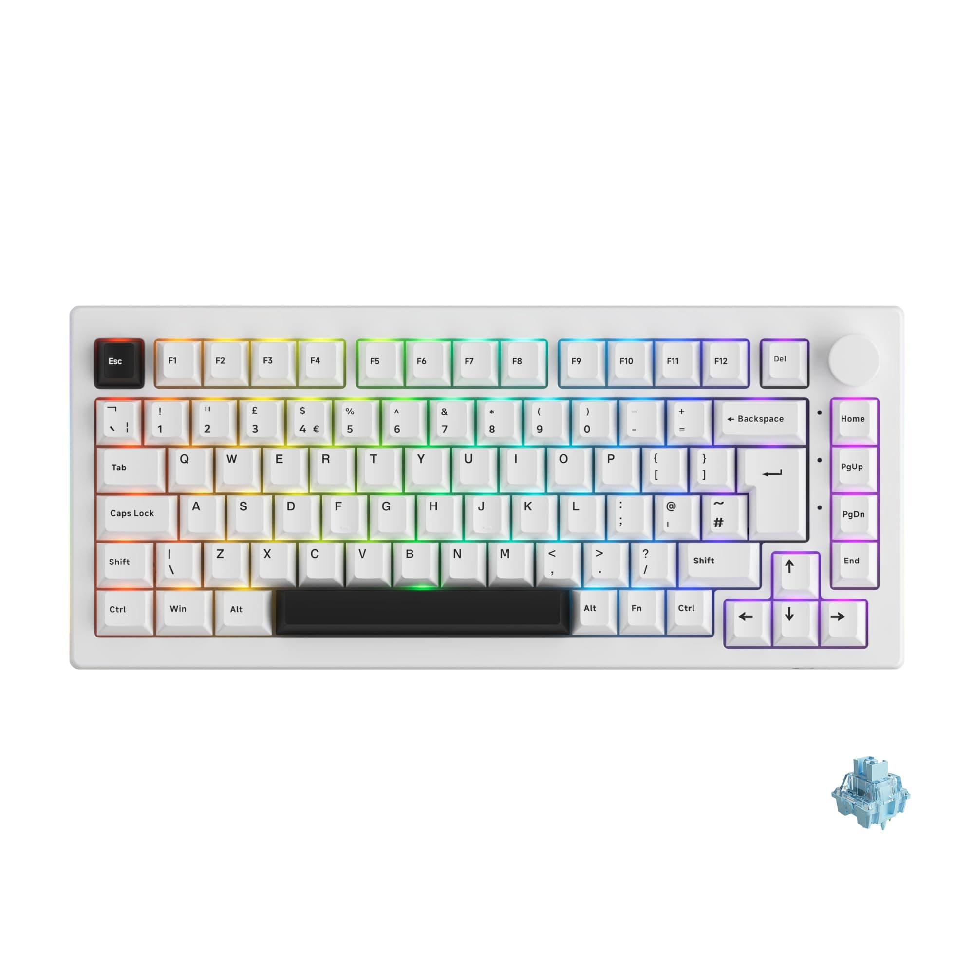 Akko 5075B Plus RGB Mechanical Gaming Keyboard, ISO-UK Layout, 3 Modes (BT5.0/2.4Ghz/Type C) Compact Keyboard with Hotswap, Cherry Profile PBT Keys, Programmable (Black White, Tactile Switch)