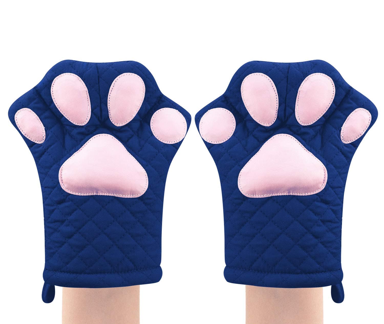 Oven Mitts,Cute Design Funny Cat Heat Resistant Cooking Glove Quilted Cotton Lining- Heat Resistant Pot Holder Gloves for Grilling & Baking Gloves BBQ Oven Gloves Kitchen Tools Gift Set (Blue)