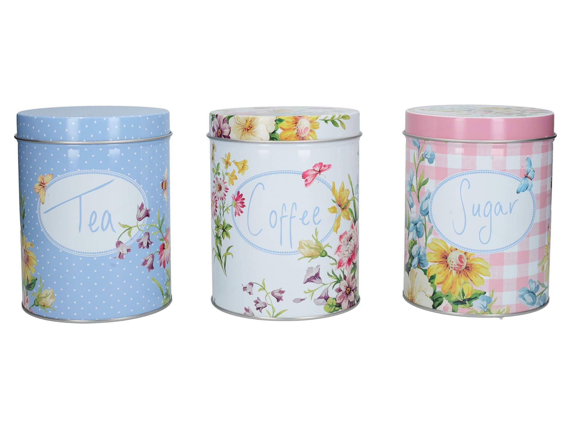 Katie Alice English Garden Tea, Coffee & Sugar Storage Tins, Tin, Multi-Colour, 10.5 x 13.5 cm, Set of 3