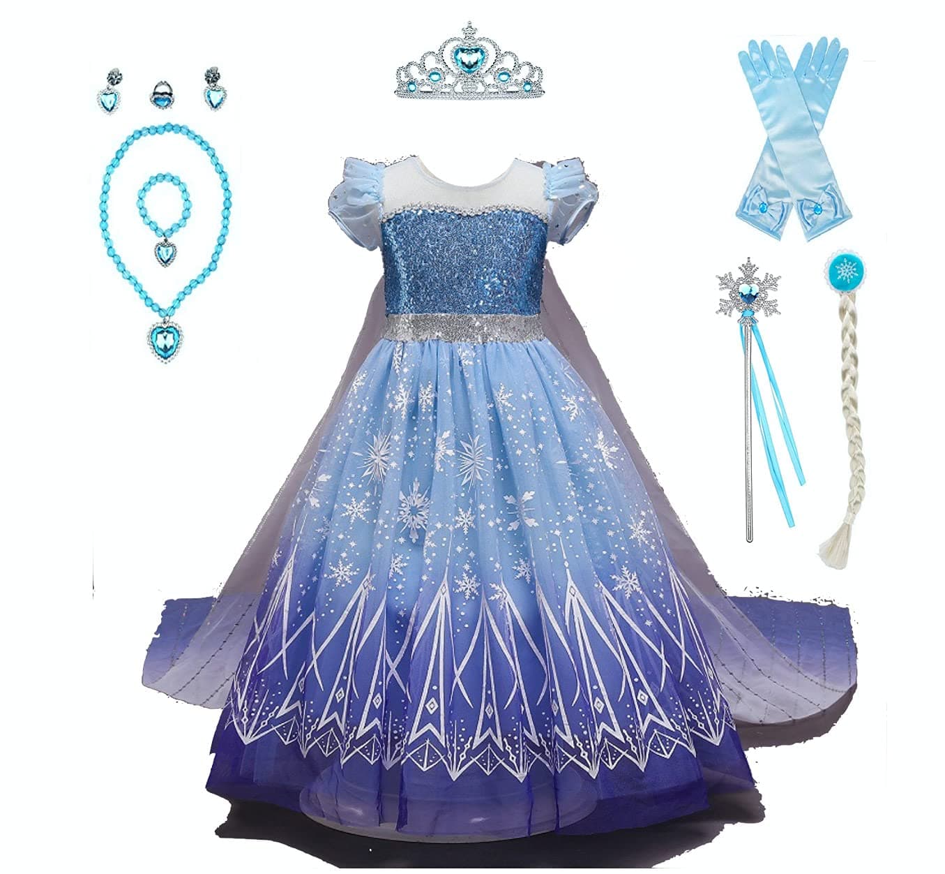Costume for Kids Girls Tulle Dress Princess Dress Up 100-150CM Birthday Party Cosplay Outfits w/Free Tiara, Wand, etc