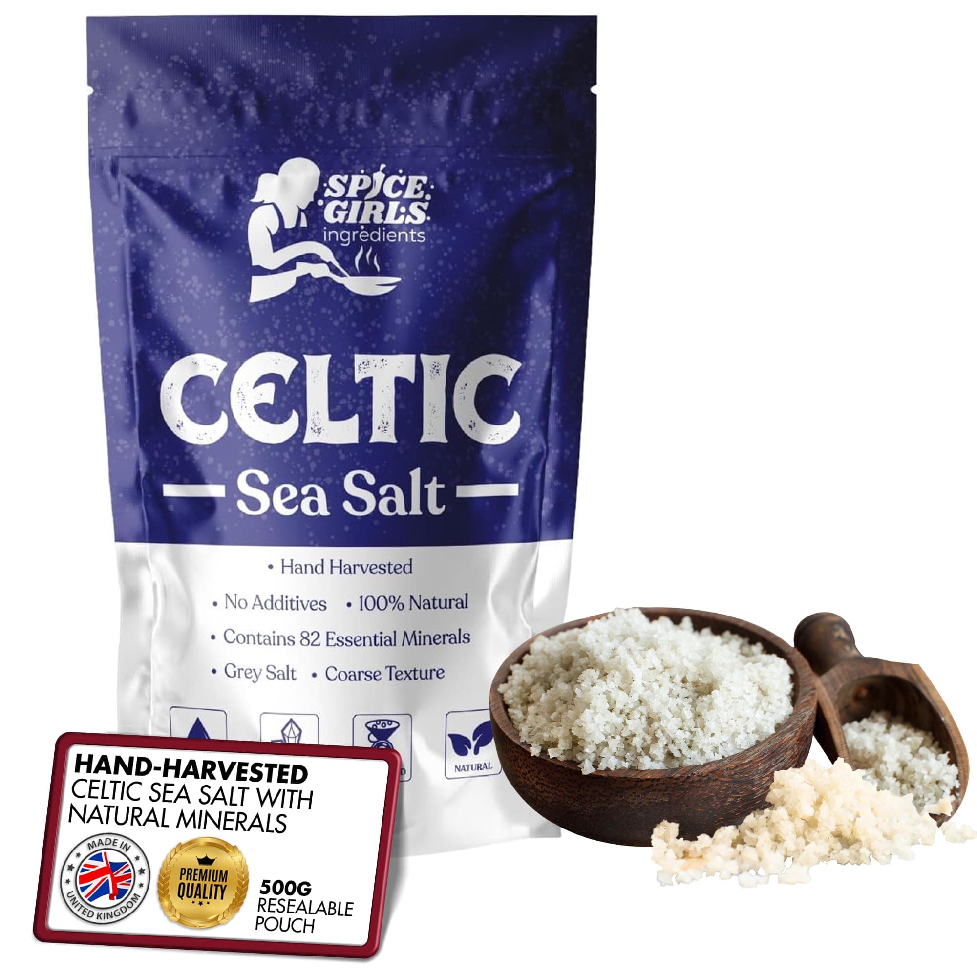 Pure Celtic Sea Salt - Natural, Mineral-Rich, Unrefined, Hand-Harvested | Premium Celtic Sea Salt for Cooking, Gourmet Recipes, Wellness & Hydration Support (500g)