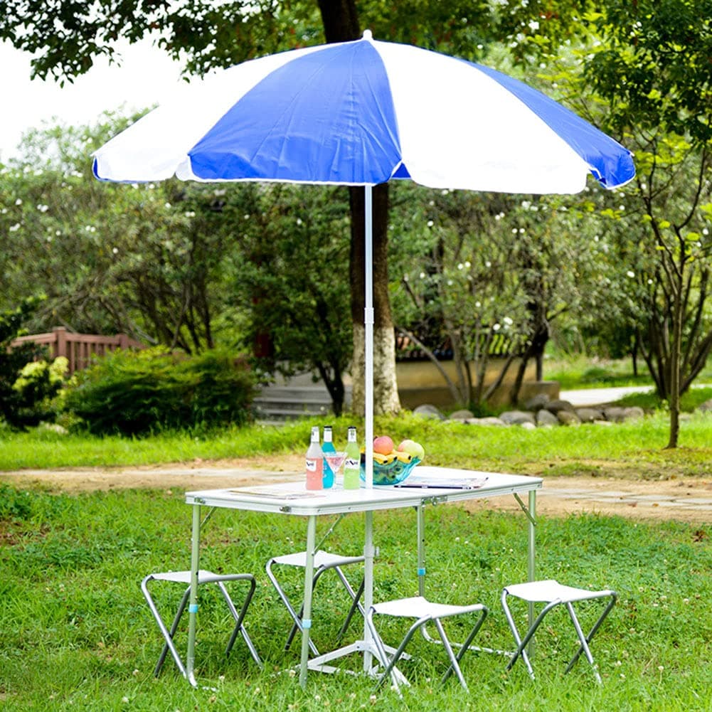 Herxy Lightweight Beach Umbrella 6.6ft/200cm, Outdoor Patio Umbrella, Height Adjustable, 8 Ribs (Blue and White)