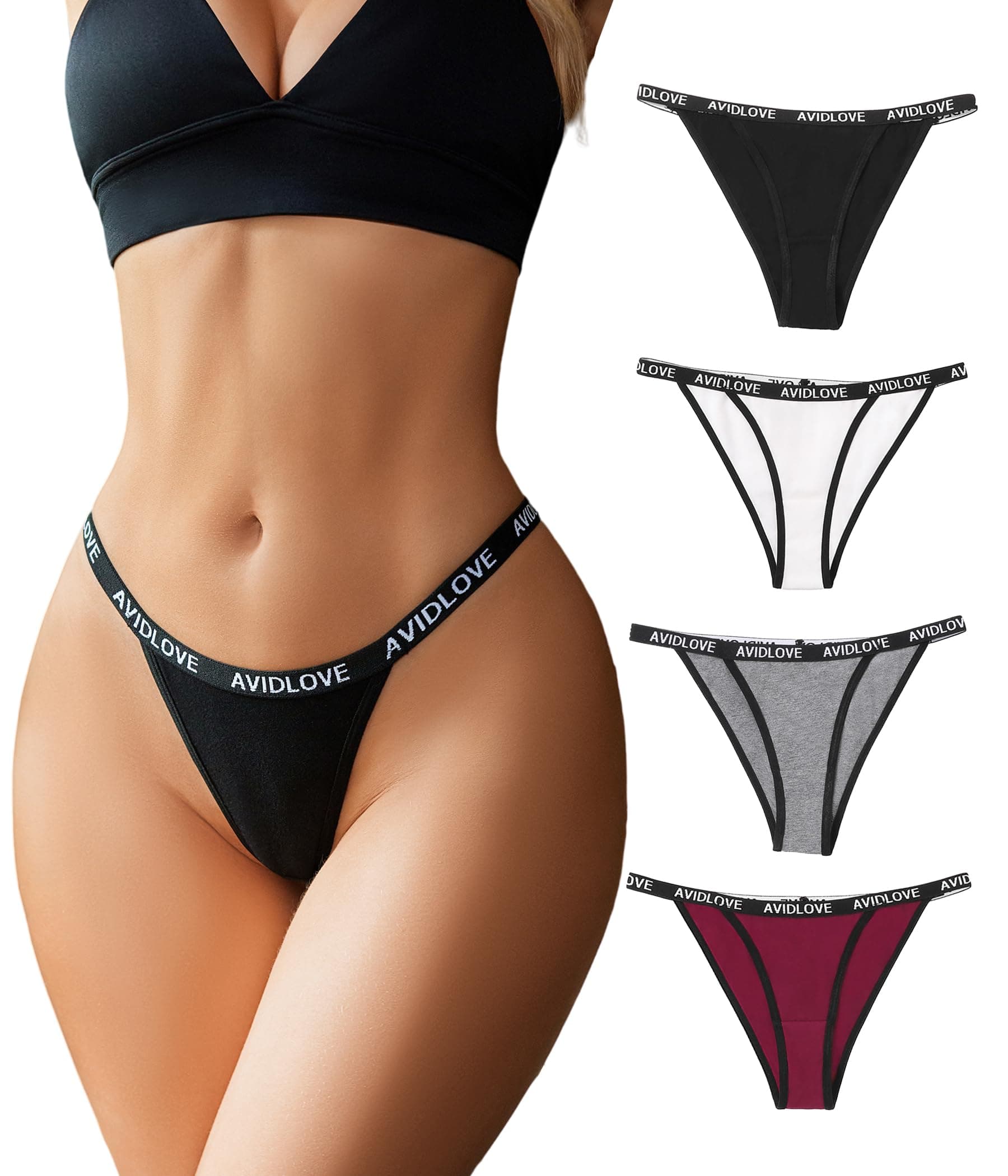 AvidloveWomens Underwear Cotton String Bikini Panties Ladies Low Rise Hipster Sexy High Cut Cheeky Underwear