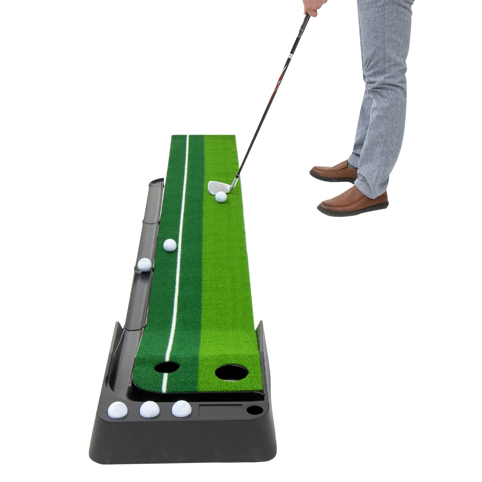 Indoor Golf Putting Green – Mini Golf Practice Mat with Automatic Ball Return, Portable Alignment Training Aid, Game and Gift for Home, Office, Outdoor Use - 6 Bonus Balls