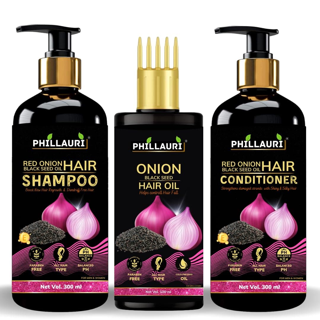 Red Onion Black Seed Oil Ultimate Hair Care Kit For Hair Fall Control Hair | Shampoo (300ml) | Hair Conditioner (300ml) | Hair Oil (100ml)