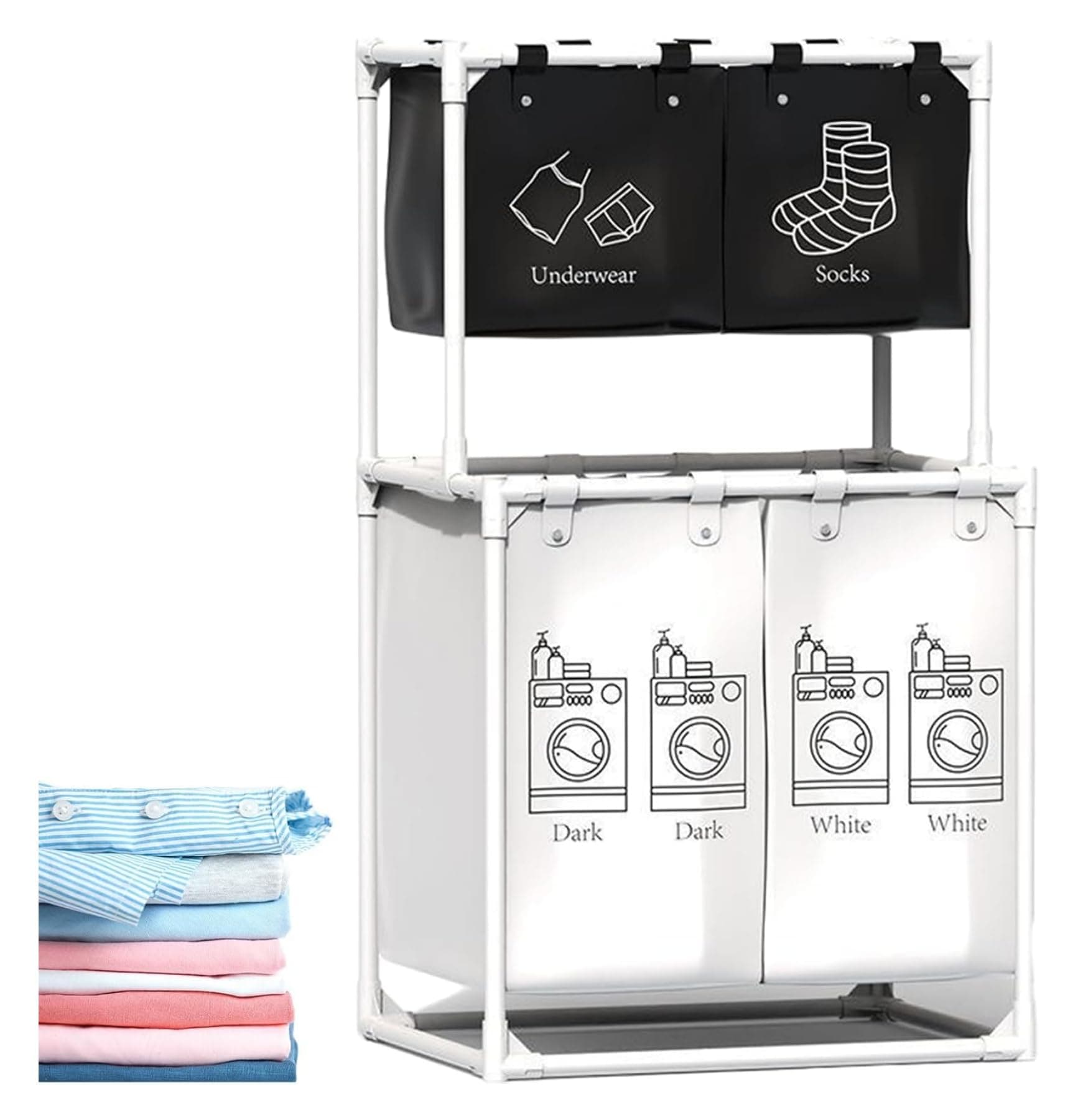 Laundry Hamper, laundry sorter 4 sections for Dirty Clothes, Rolling Laundry Basket with Large Capacity and Removable Bags for Clothes Storage,Large Laundry Storage for Room,White