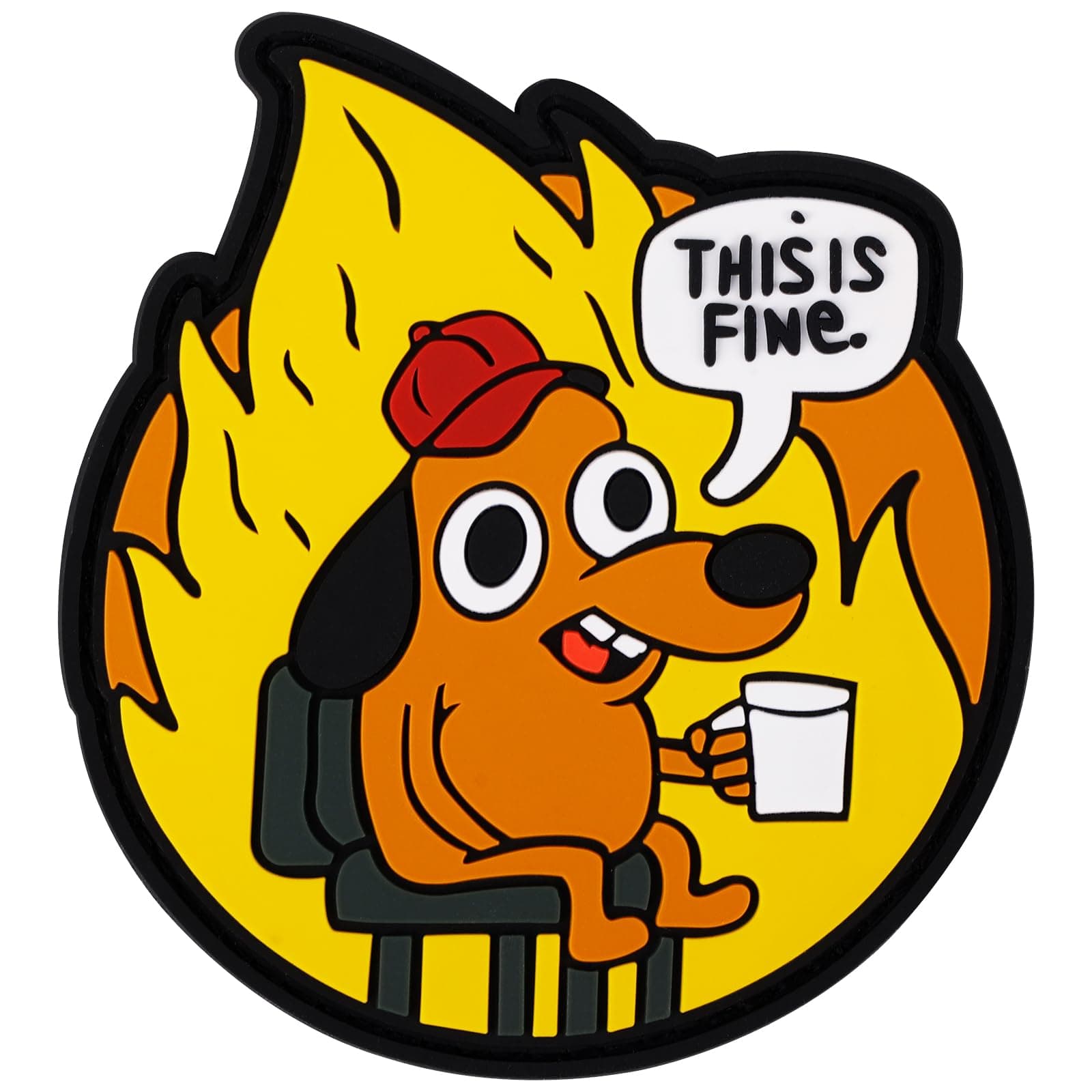 This is Fine Dog Patch, 3.5x3.1 Inch Creative Dog Morale Patch Funny Meme Embroidered Patches Dog Embroidered Applique Patches with Velcro Backing for Backpacks, Jackets, Jeans, Vests