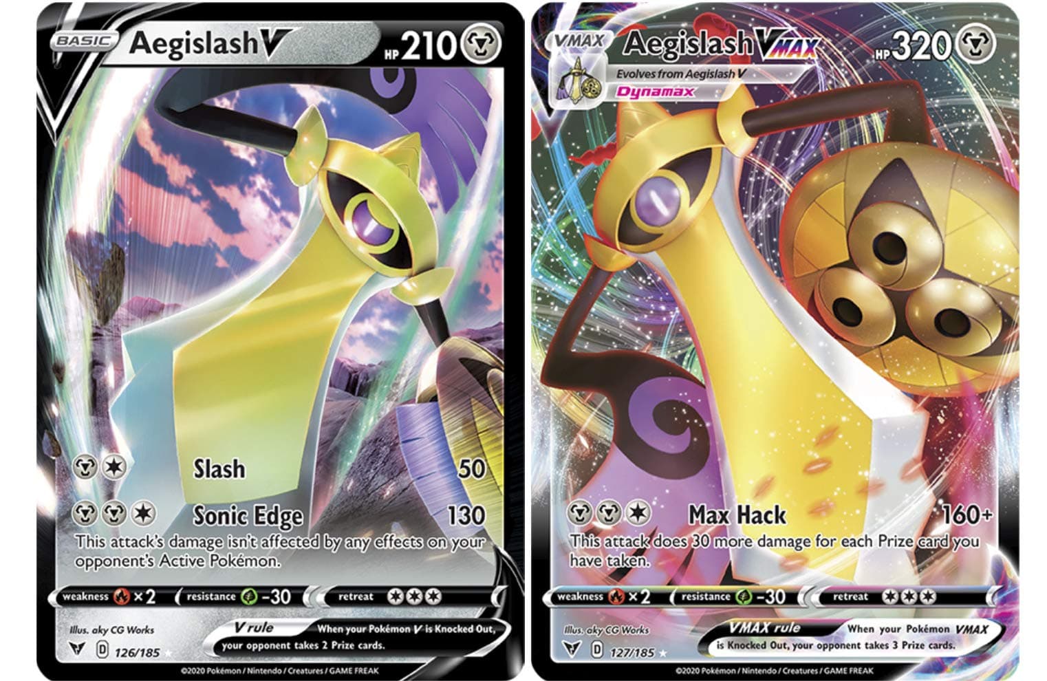 Pokemon Vmax Card Set - Aegislash VMAX 127/185 & Aegislash V 126/185 - Vivid Voltage - Ultra Rare Card Lot