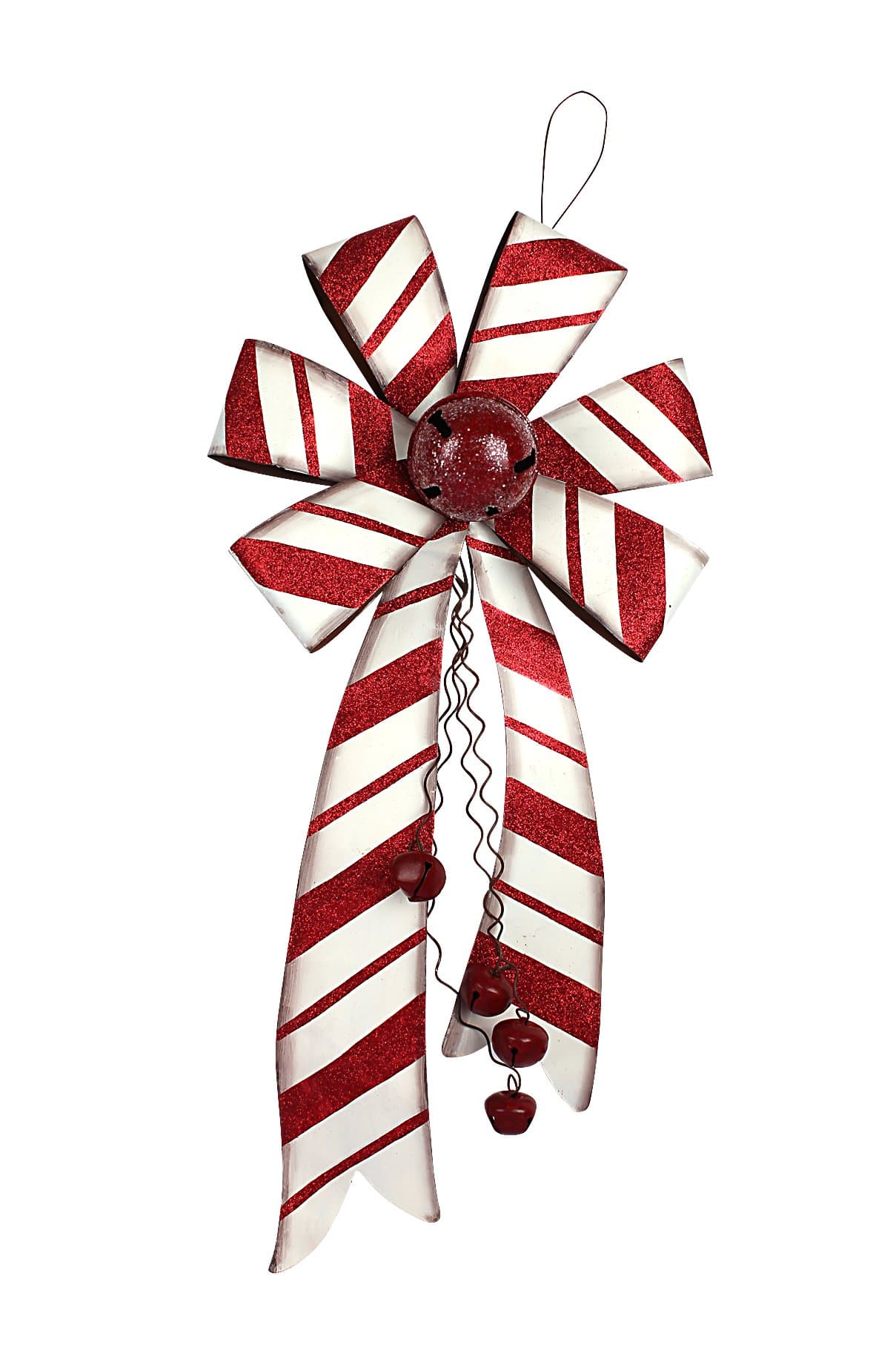 Christmas Holiday Metal Bow with Bell, 26", Red