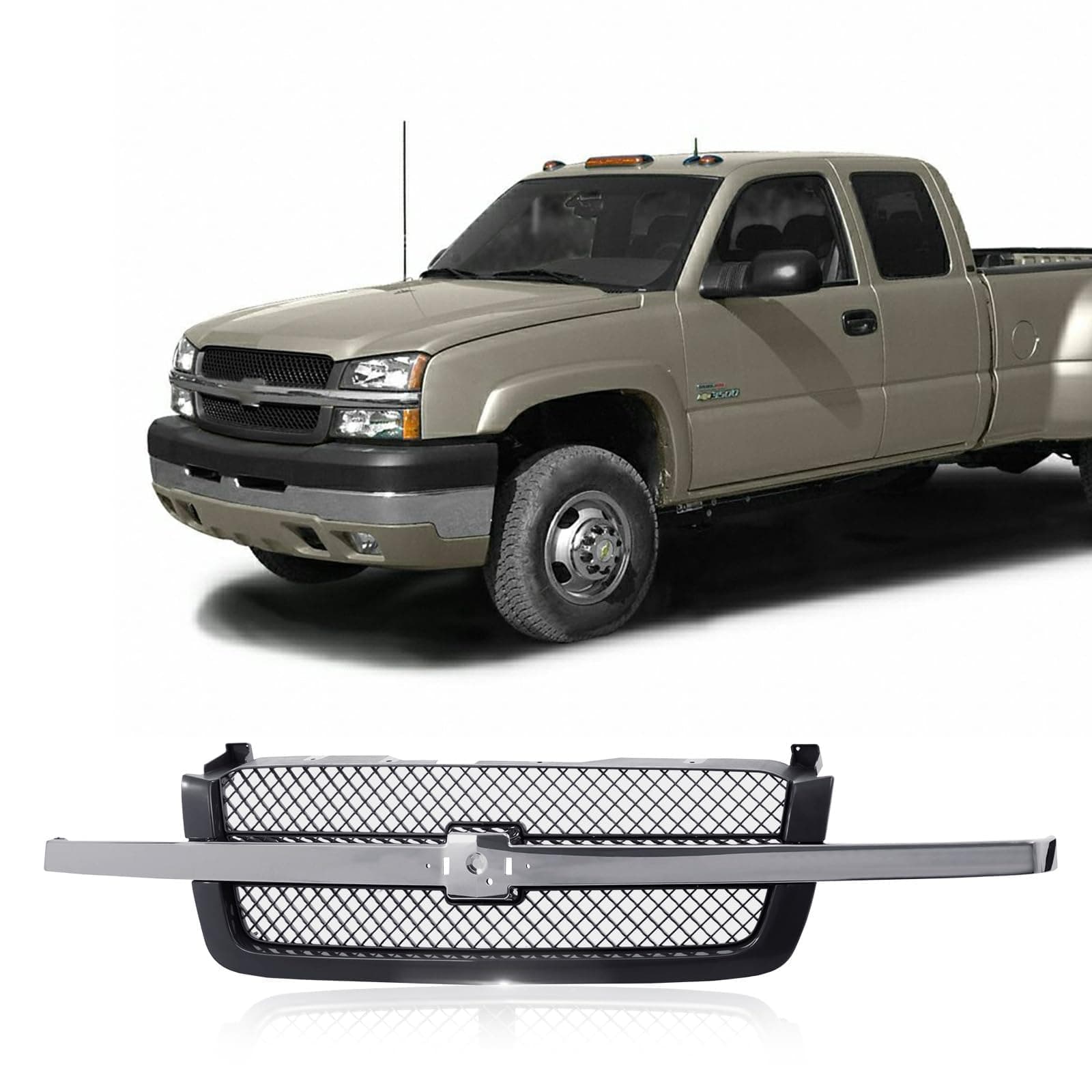 Perfit Liner Front Upper Bright Black Grille Grill with Molding Smooth Frame Compatible with 2003-2006 Chevy Silverado 1500 2500 3500 HD, 2007 Only Classic Fits GM1200489 19168629