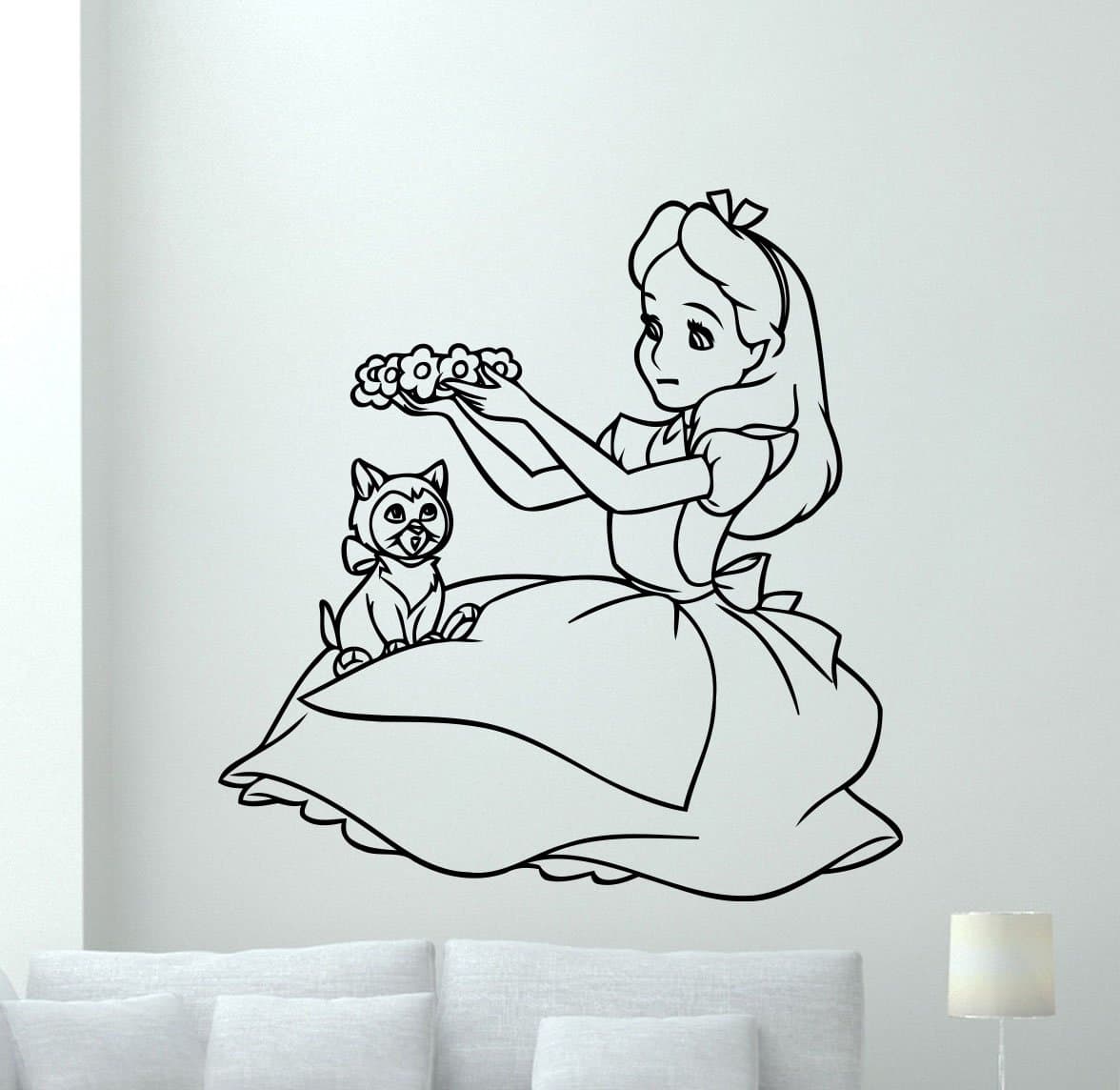 Alice in Wonderland Cheshire Cat Wall Decal Vinyl Sticker Cartoon Wall Art Design Housewares Kids Boy Girl Room Bedroom Decor Removable Wall Mural 7crt